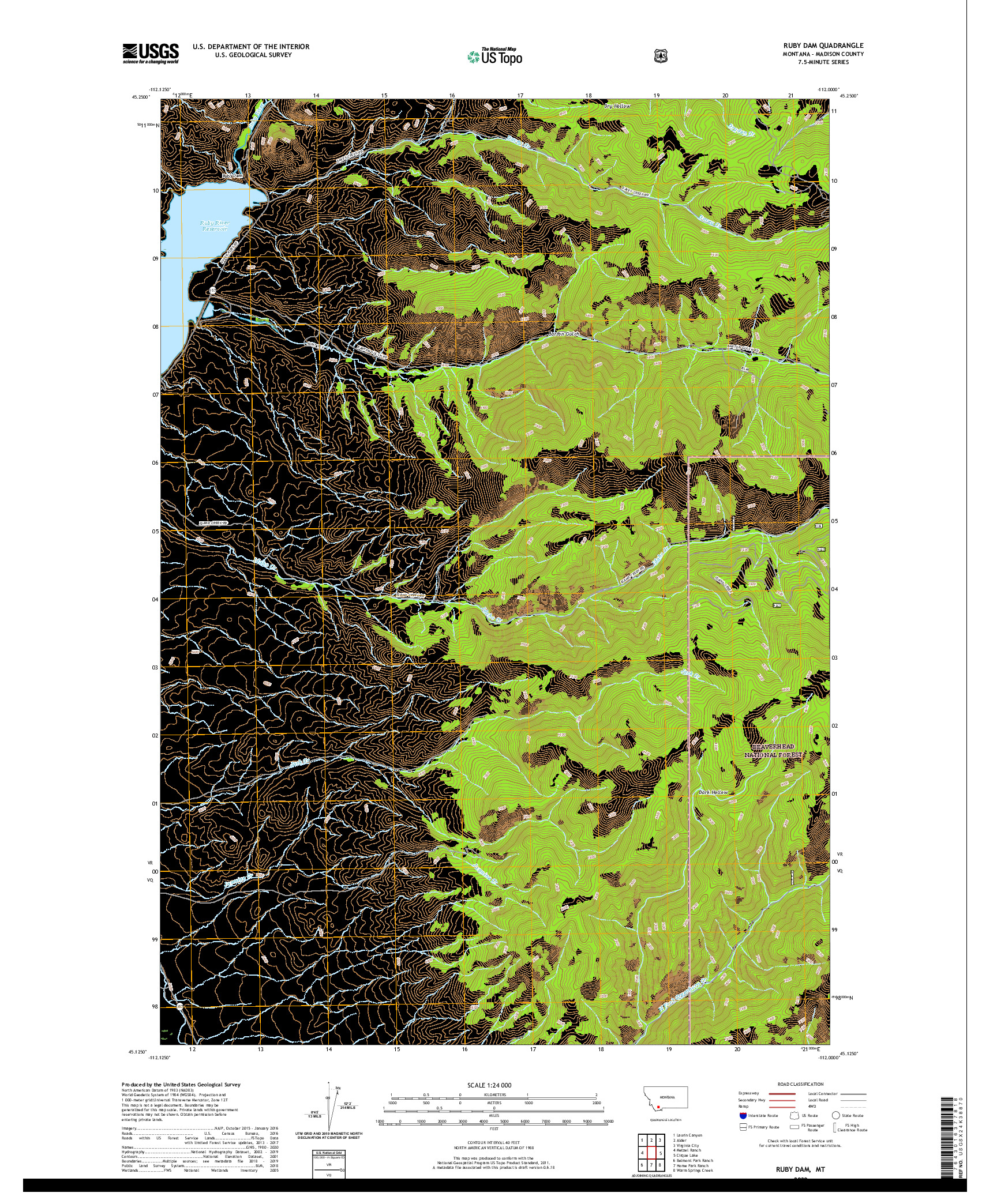 USGS US TOPO 7.5-MINUTE MAP FOR RUBY DAM, MT 2020