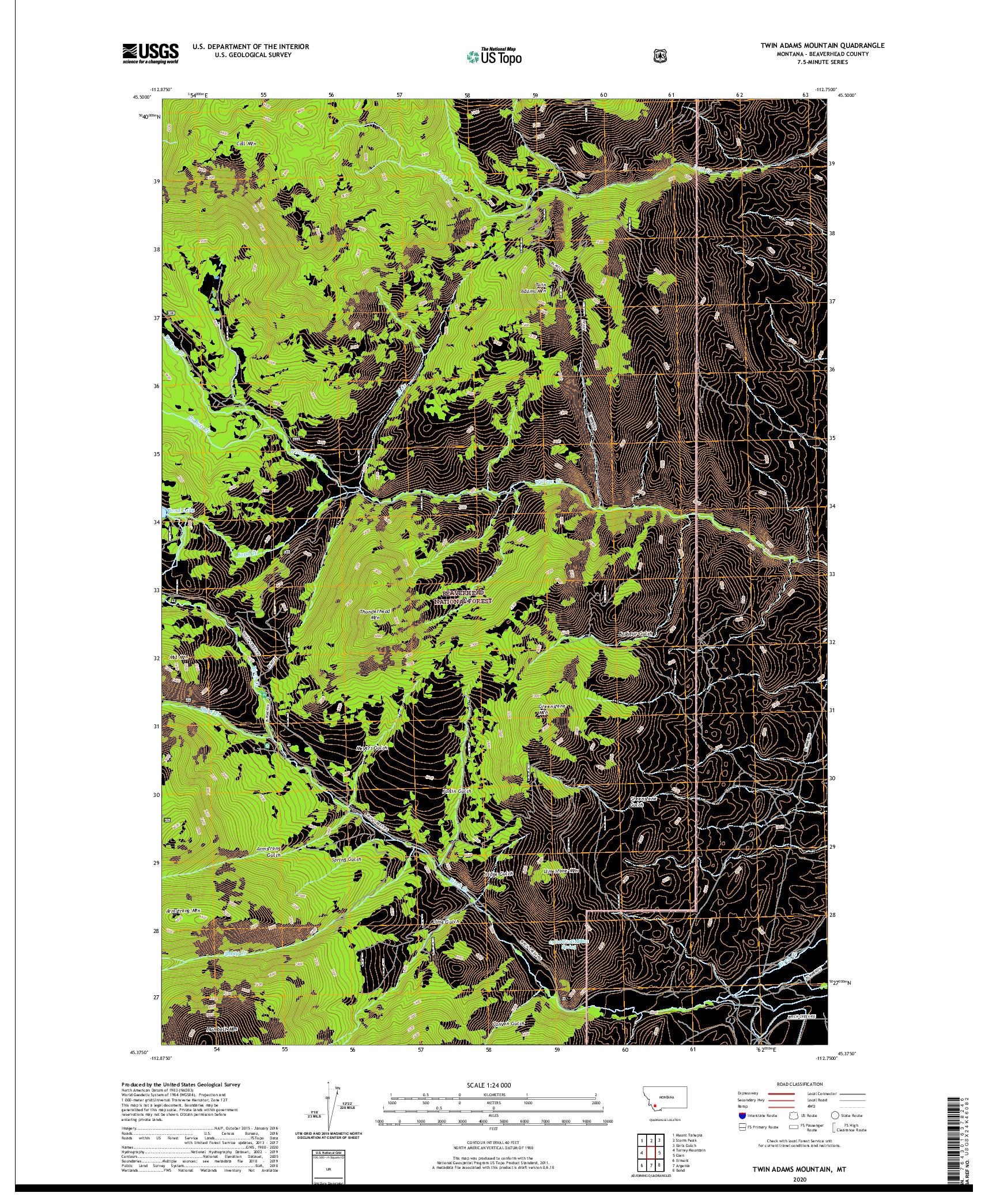 USGS US TOPO 7.5-MINUTE MAP FOR TWIN ADAMS MOUNTAIN, MT 2020
