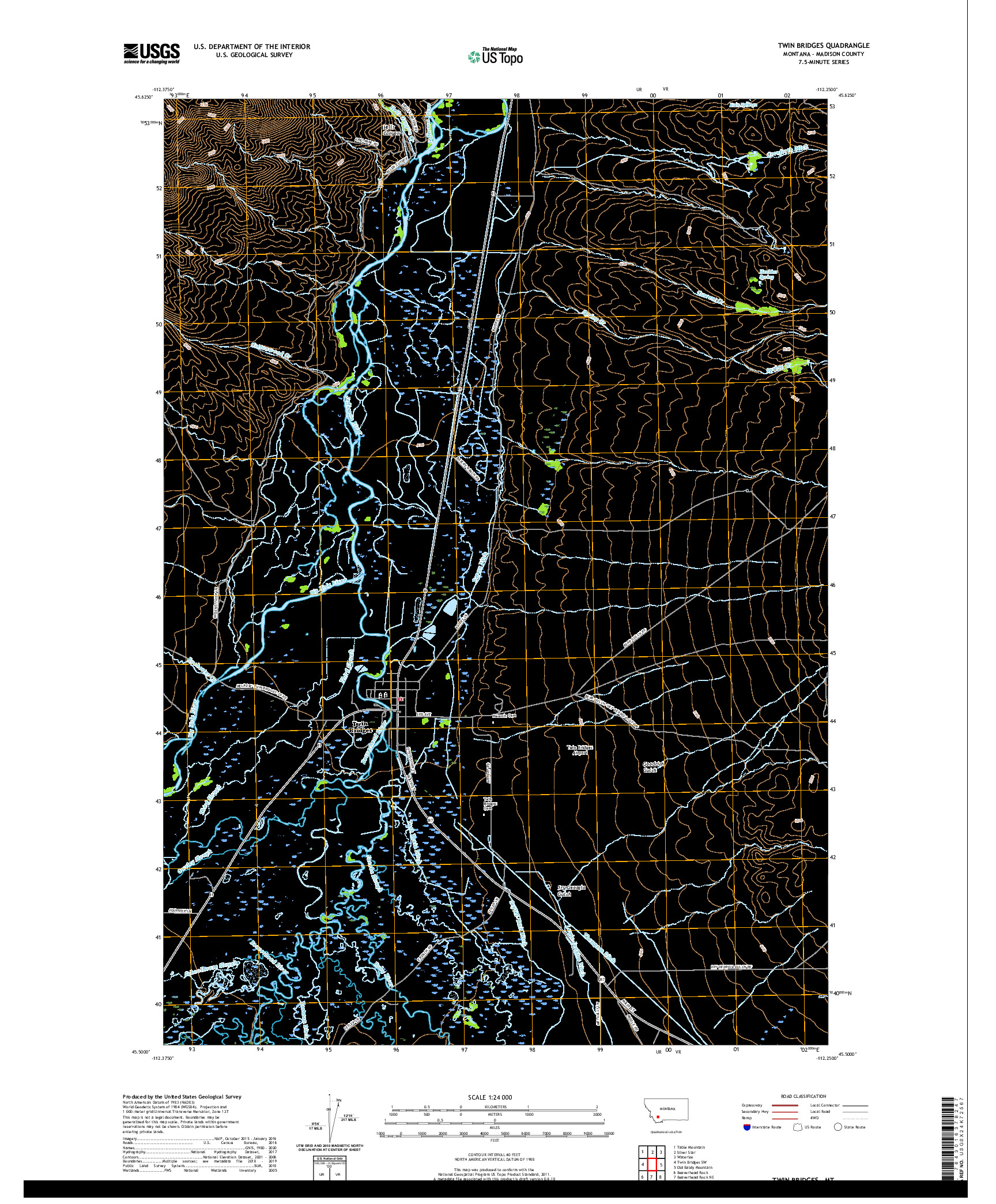 USGS US TOPO 7.5-MINUTE MAP FOR TWIN BRIDGES, MT 2020