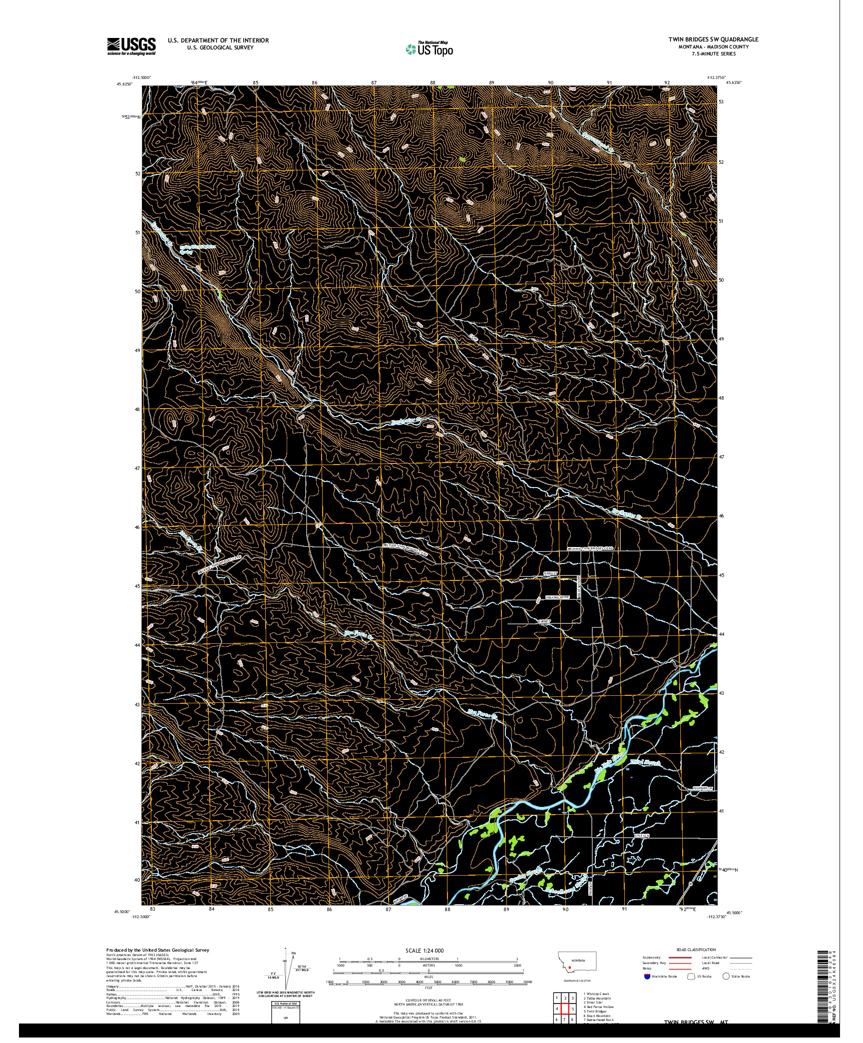 USGS US TOPO 7.5-MINUTE MAP FOR TWIN BRIDGES SW, MT 2020