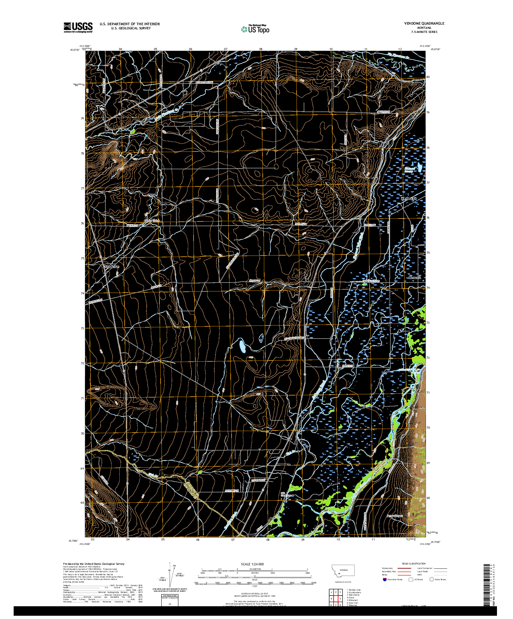 USGS US TOPO 7.5-MINUTE MAP FOR VENDOME, MT 2020