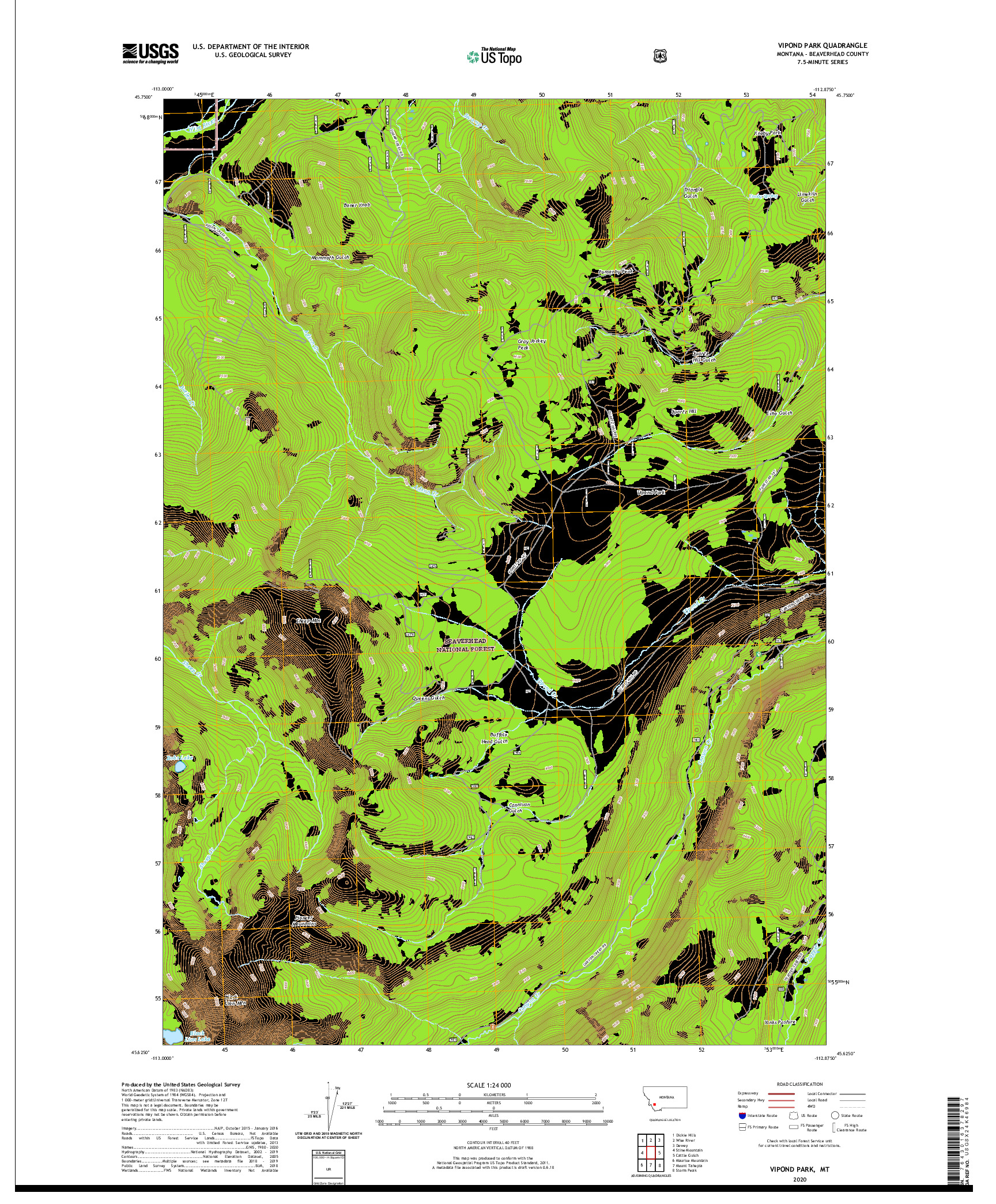 USGS US TOPO 7.5-MINUTE MAP FOR VIPOND PARK, MT 2020
