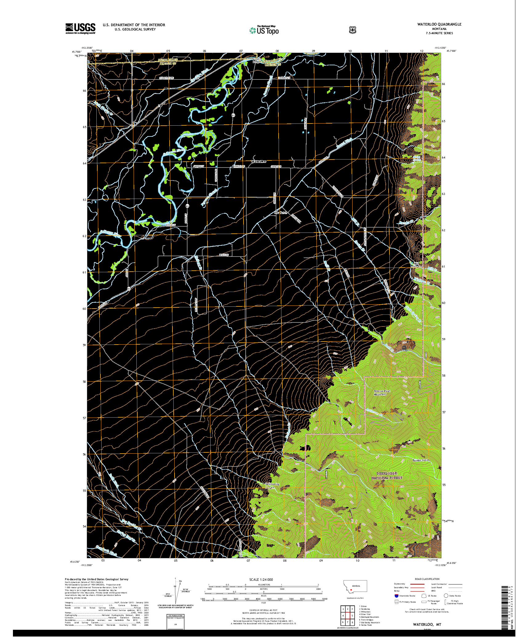 USGS US TOPO 7.5-MINUTE MAP FOR WATERLOO, MT 2020