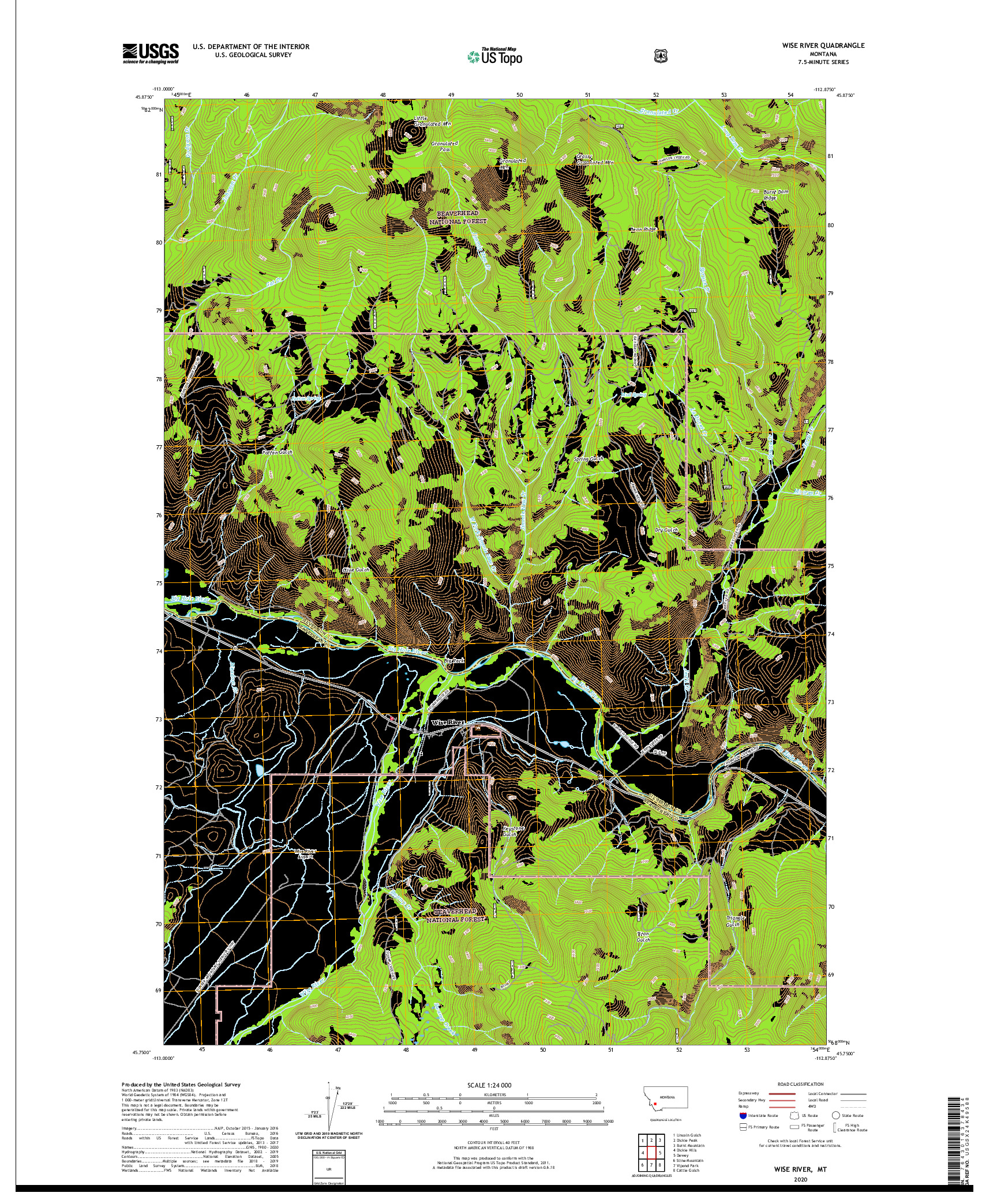 USGS US TOPO 7.5-MINUTE MAP FOR WISE RIVER, MT 2020