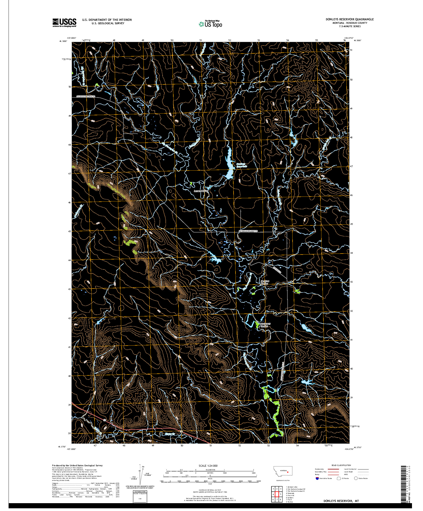 USGS US TOPO 7.5-MINUTE MAP FOR DONLEYS RESERVOIR, MT 2020
