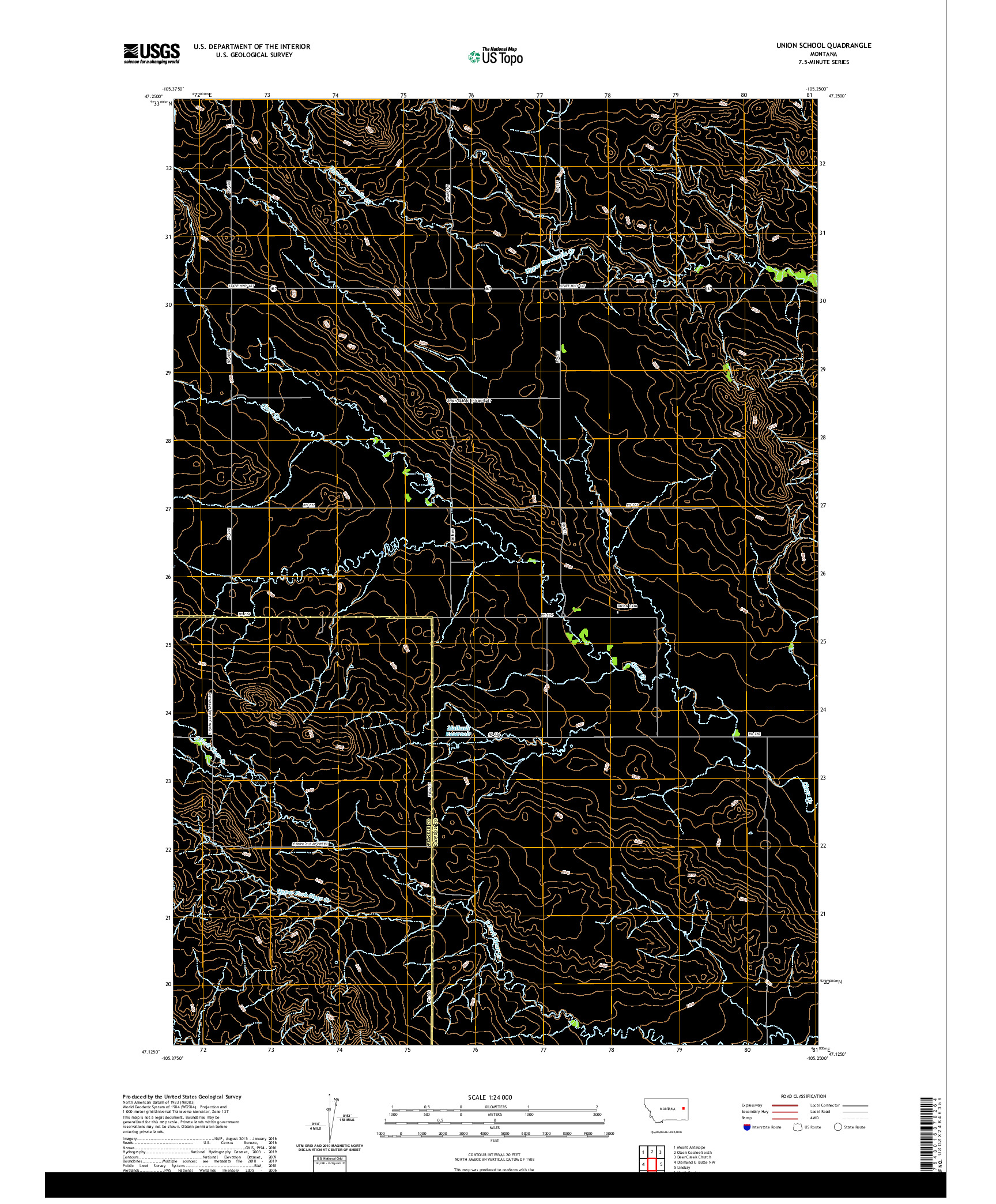 USGS US TOPO 7.5-MINUTE MAP FOR UNION SCHOOL, MT 2020