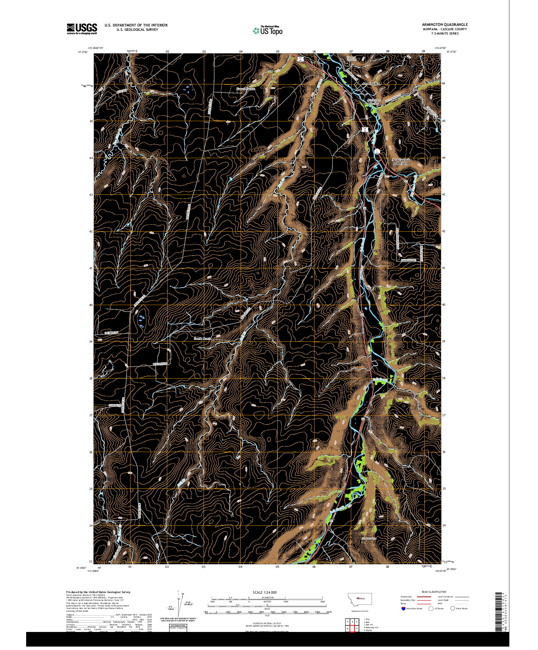 USGS US TOPO 7.5-MINUTE MAP FOR ARMINGTON, MT 2020