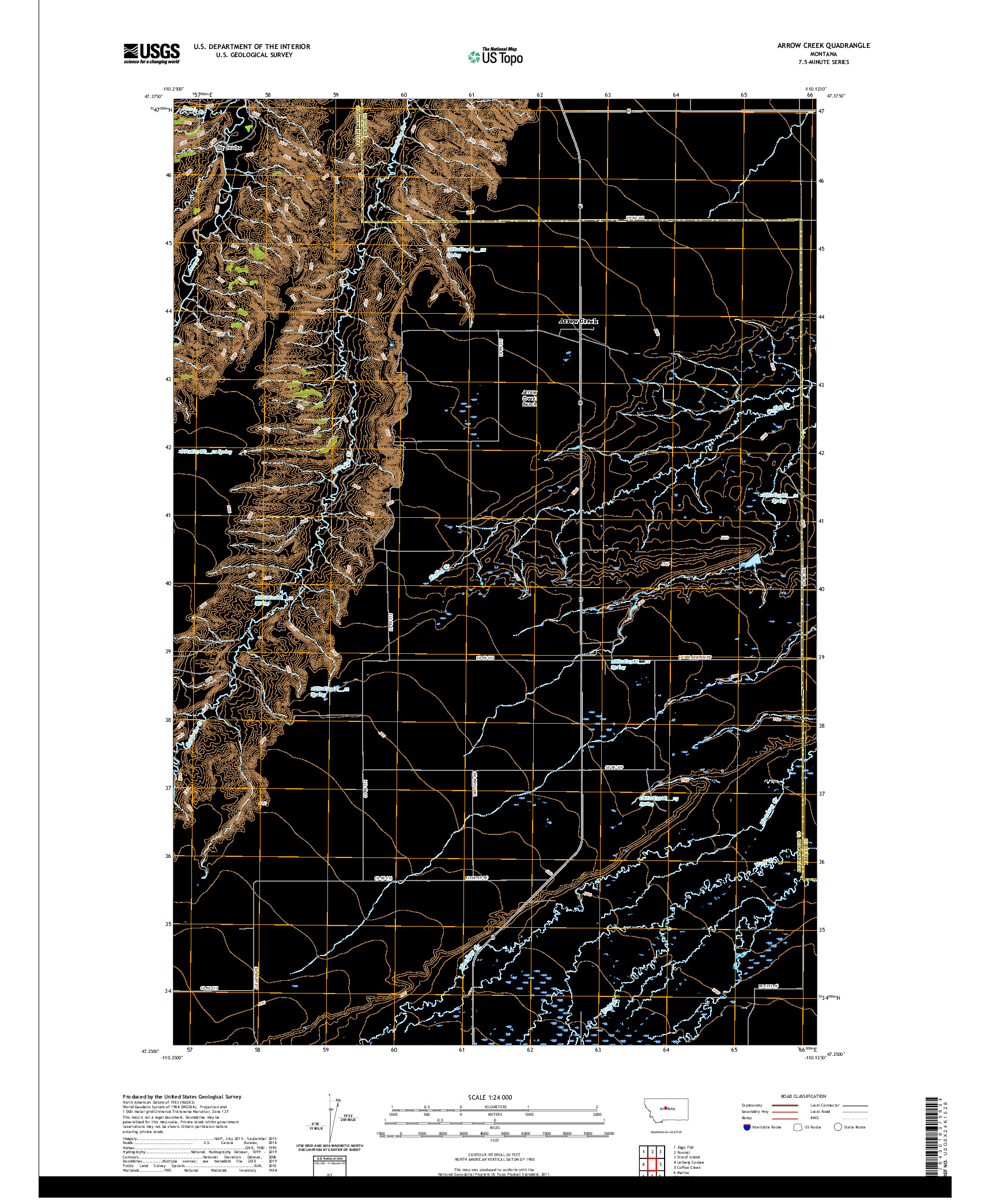 USGS US TOPO 7.5-MINUTE MAP FOR ARROW CREEK, MT 2020