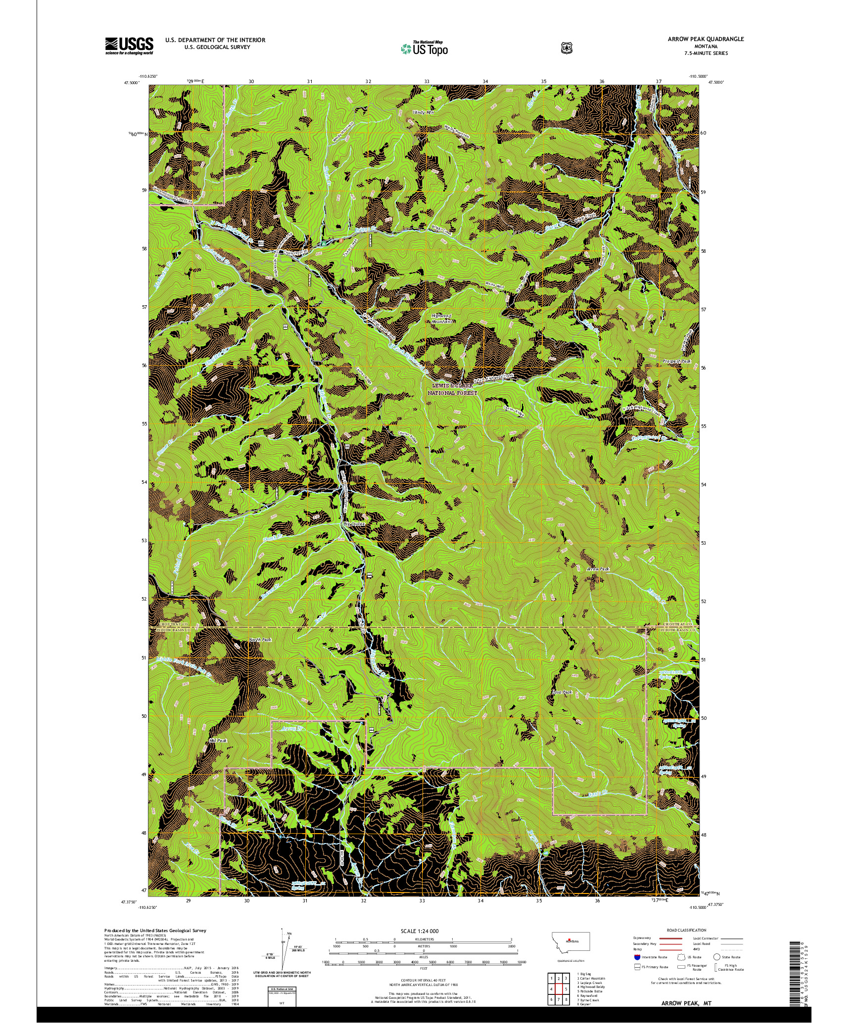 USGS US TOPO 7.5-MINUTE MAP FOR ARROW PEAK, MT 2020
