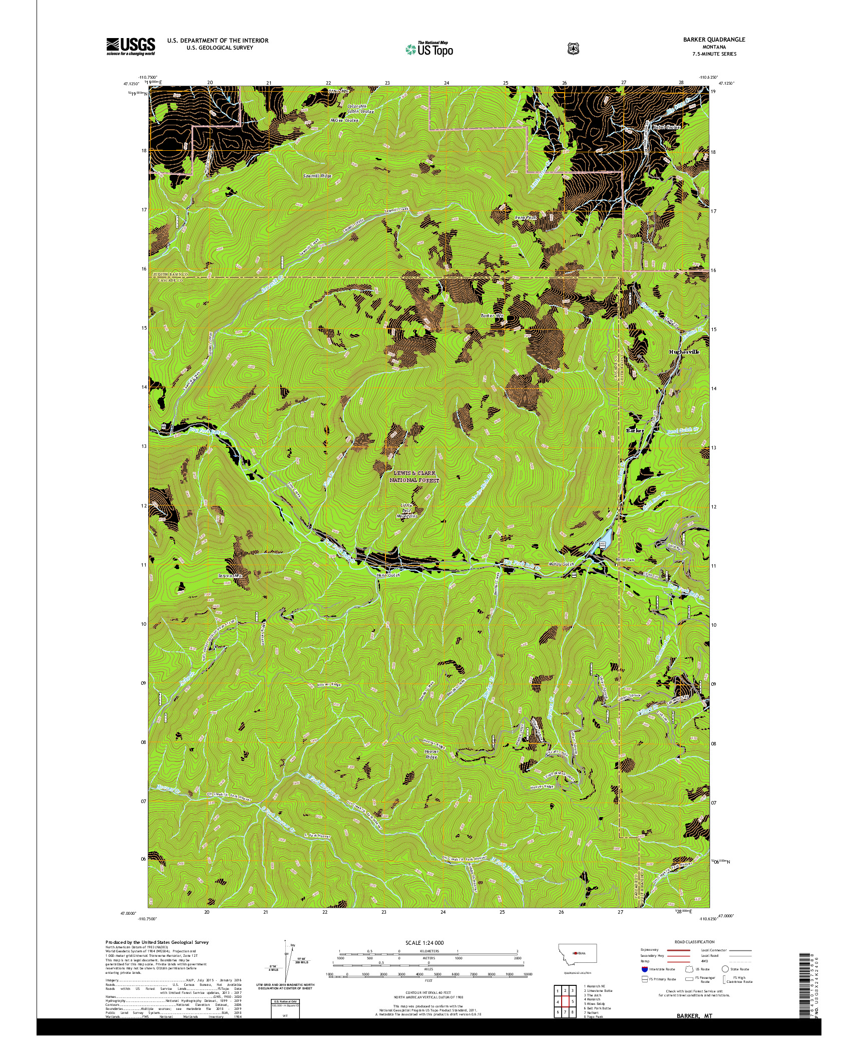 USGS US TOPO 7.5-MINUTE MAP FOR BARKER, MT 2020