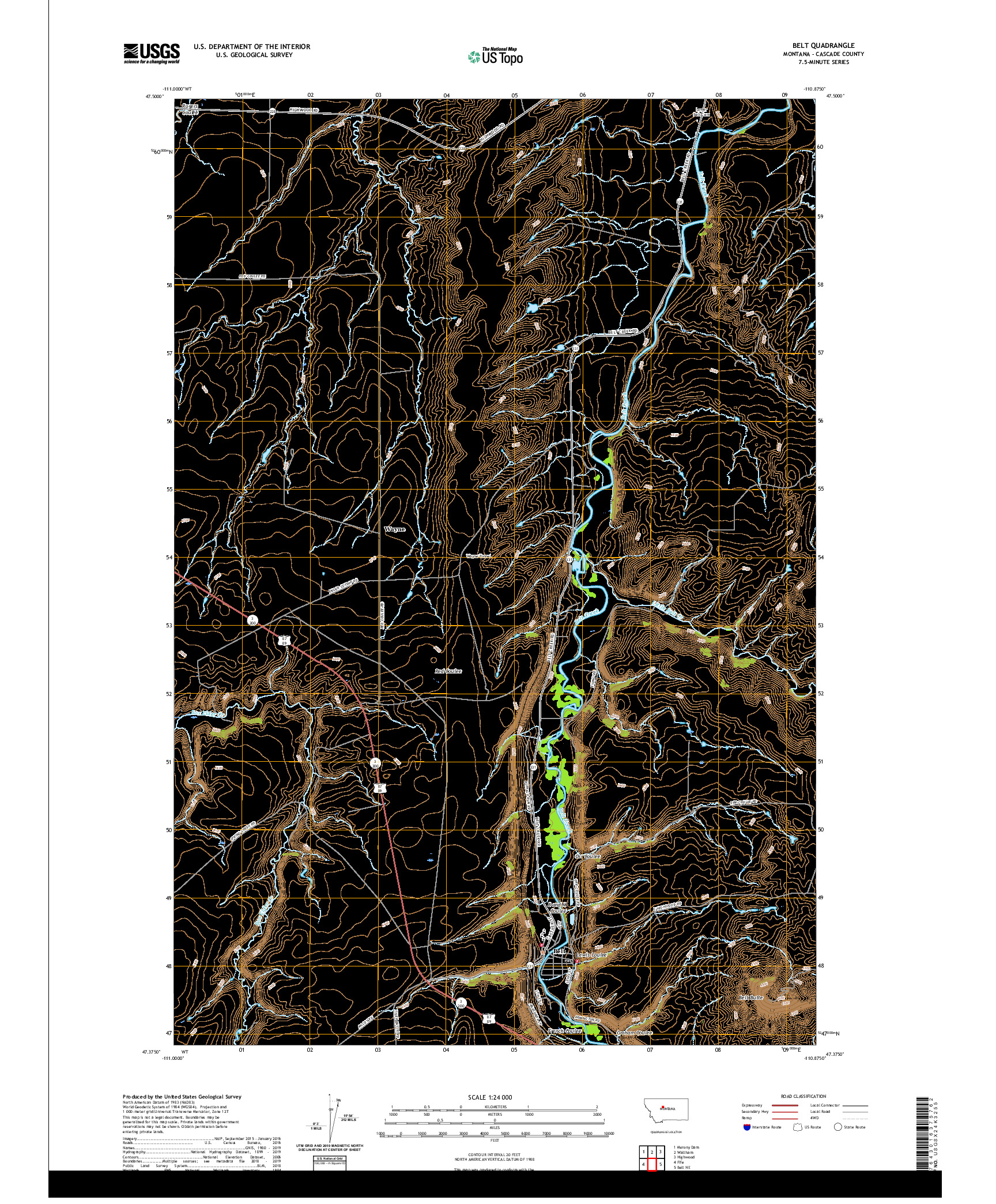 USGS US TOPO 7.5-MINUTE MAP FOR BELT, MT 2020