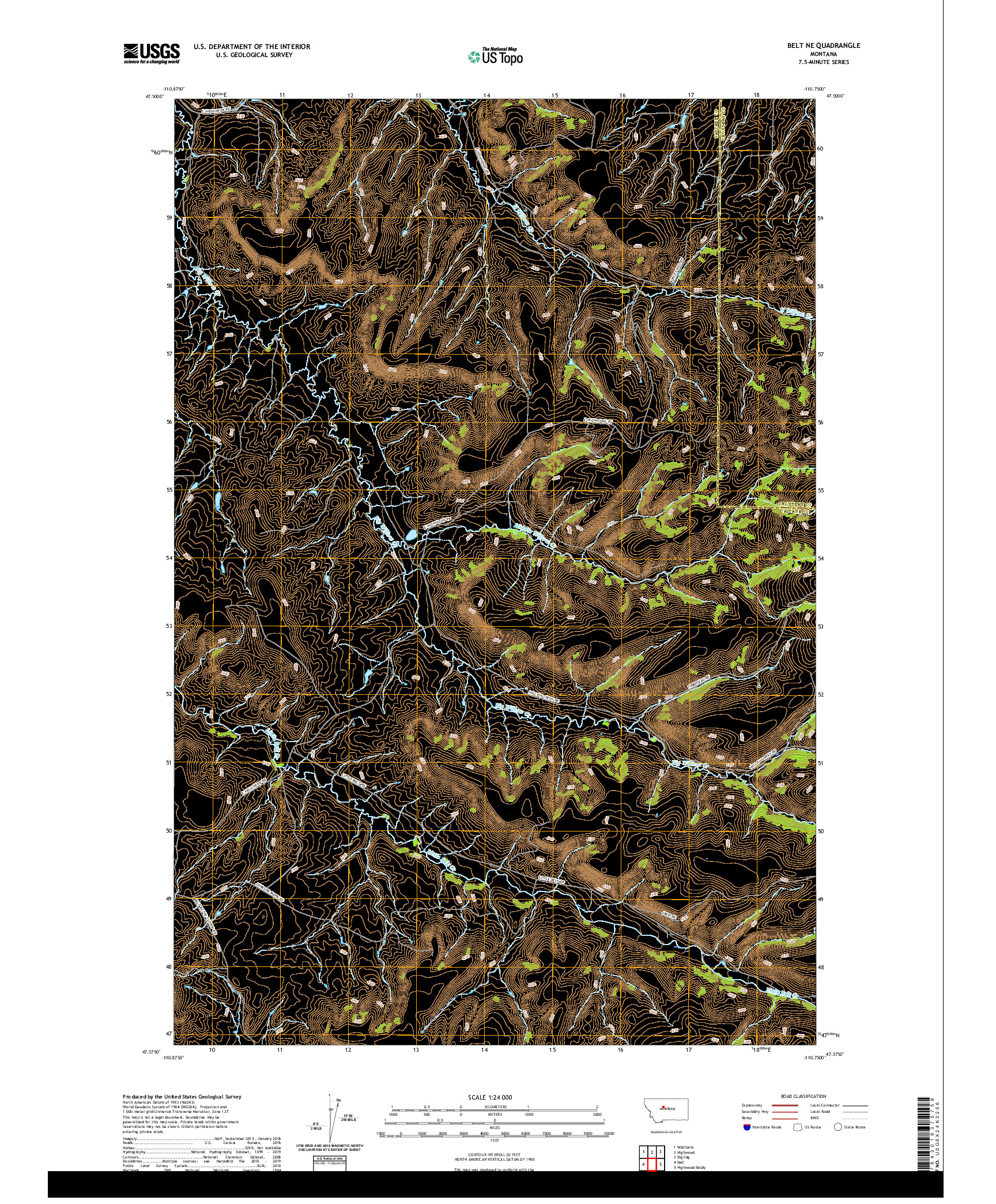 USGS US TOPO 7.5-MINUTE MAP FOR BELT NE, MT 2020