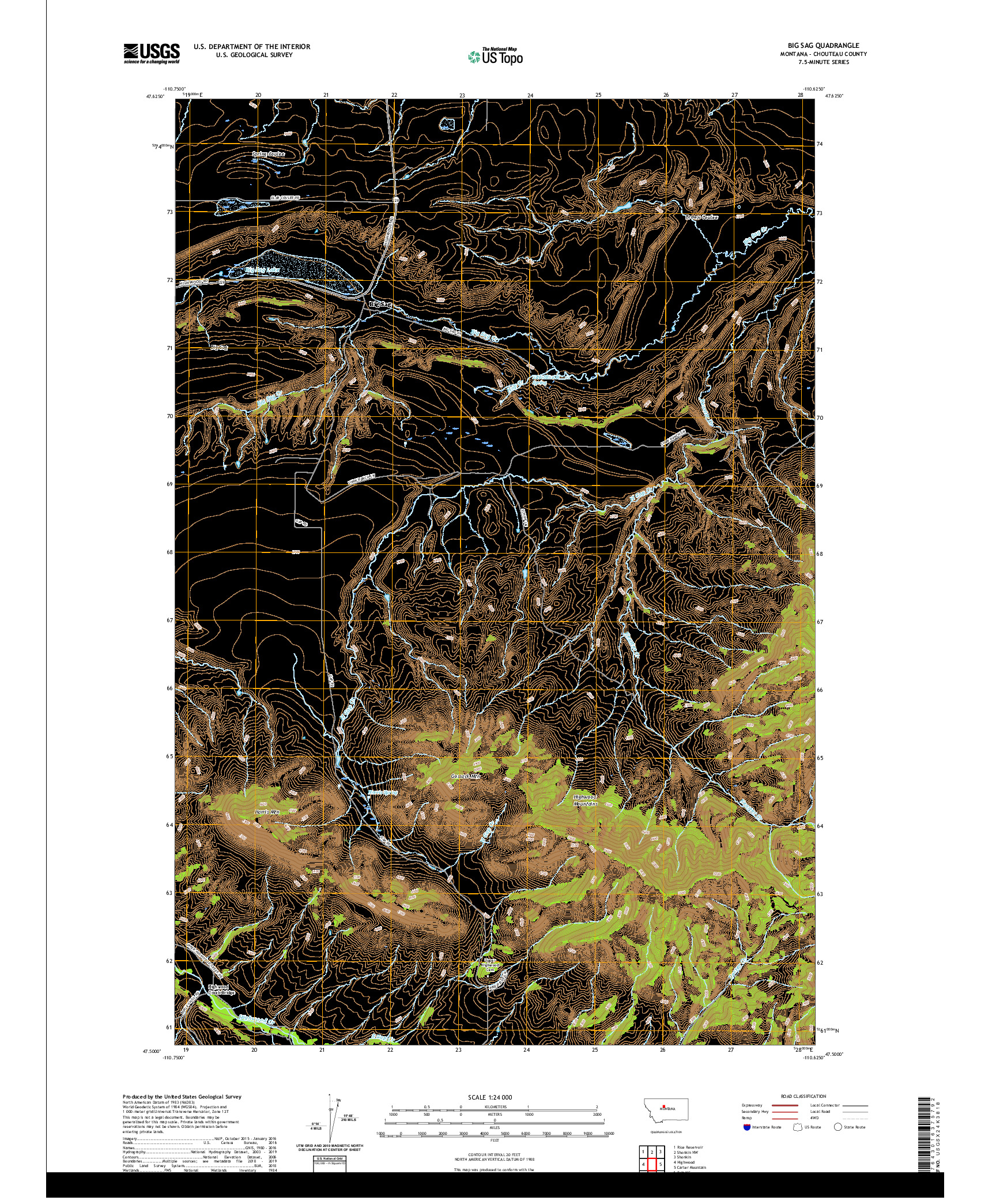 USGS US TOPO 7.5-MINUTE MAP FOR BIG SAG, MT 2020