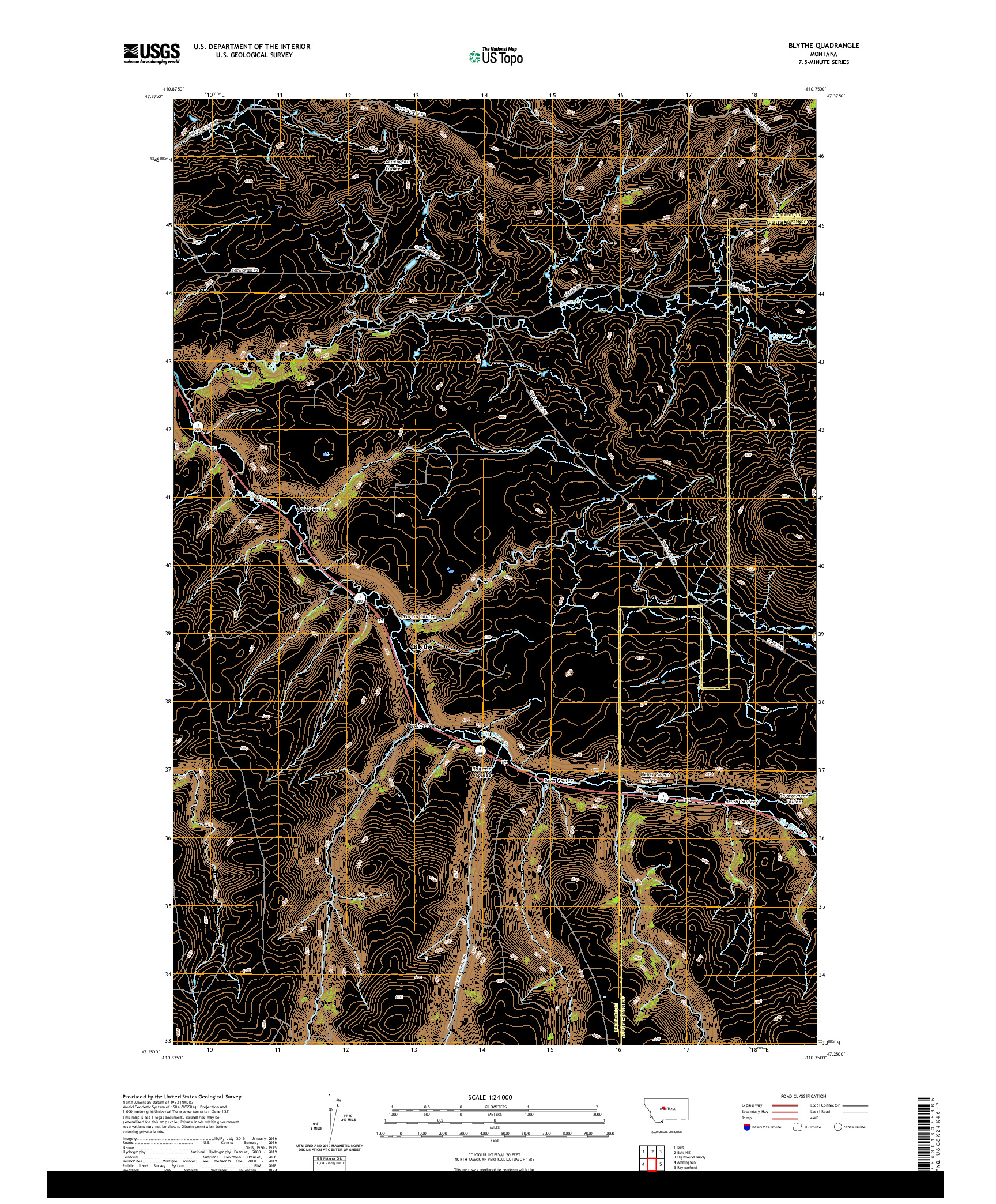 USGS US TOPO 7.5-MINUTE MAP FOR BLYTHE, MT 2020