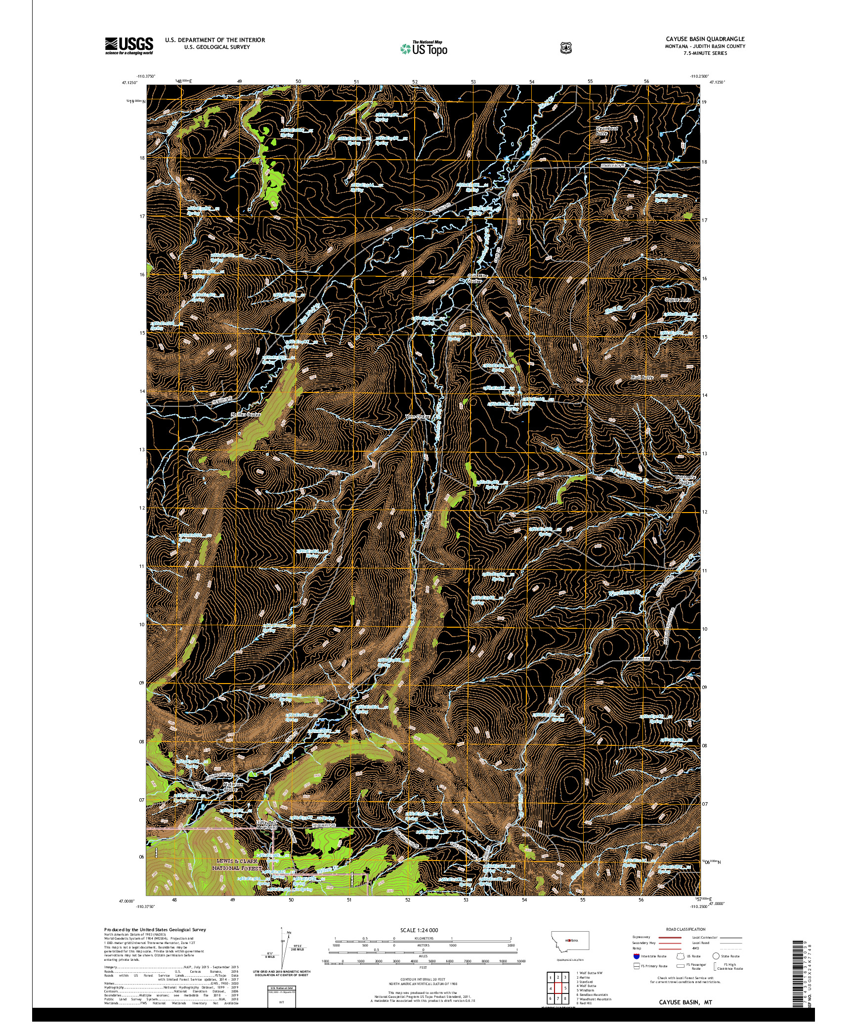 USGS US TOPO 7.5-MINUTE MAP FOR CAYUSE BASIN, MT 2020