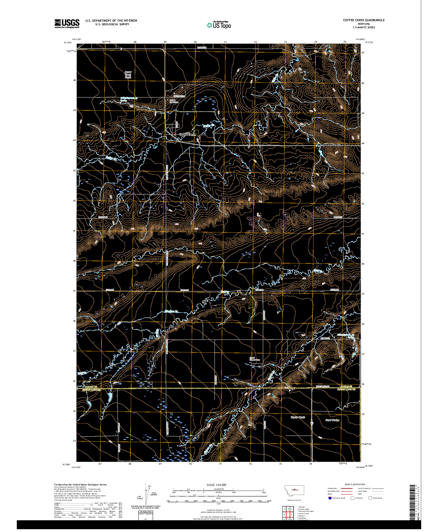 USGS US TOPO 7.5-MINUTE MAP FOR COFFEE CREEK, MT 2020