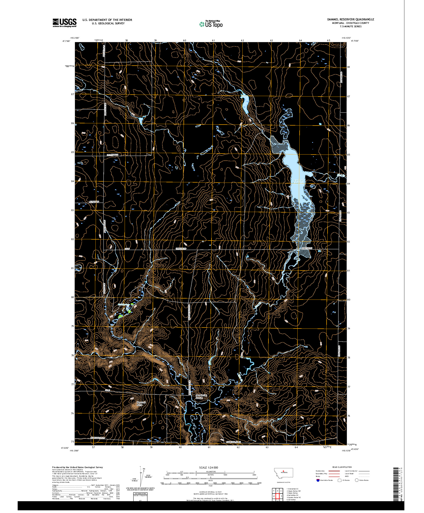 USGS US TOPO 7.5-MINUTE MAP FOR DAMMEL RESERVOIR, MT 2020