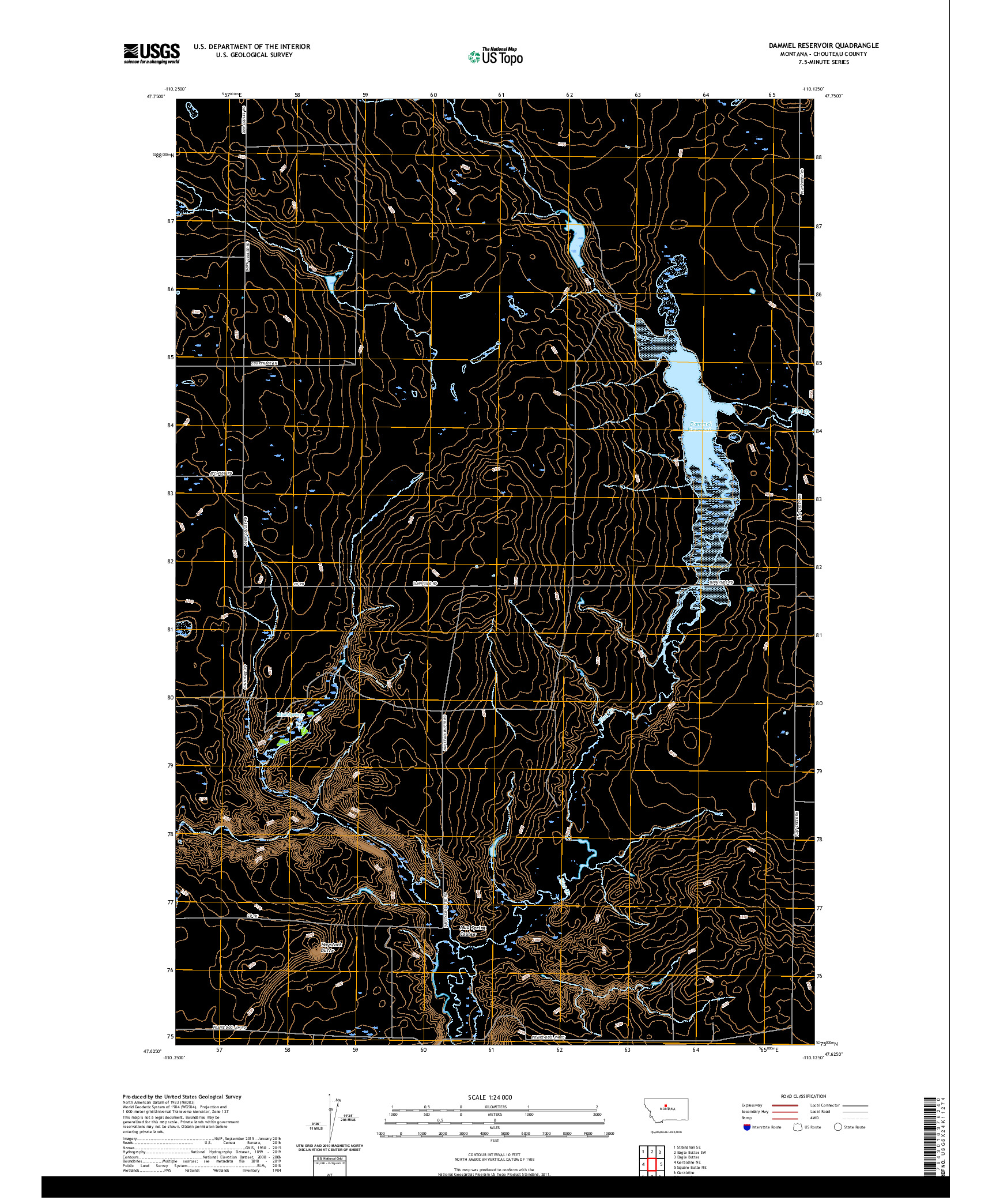 USGS US TOPO 7.5-MINUTE MAP FOR DAMMEL RESERVOIR, MT 2020