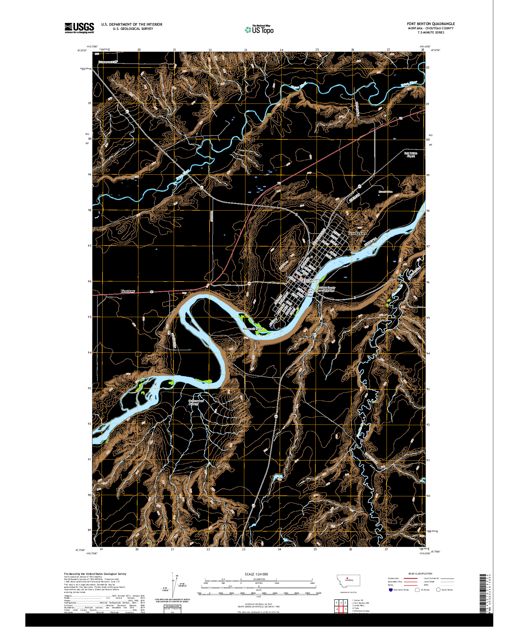 USGS US TOPO 7.5-MINUTE MAP FOR FORT BENTON, MT 2020