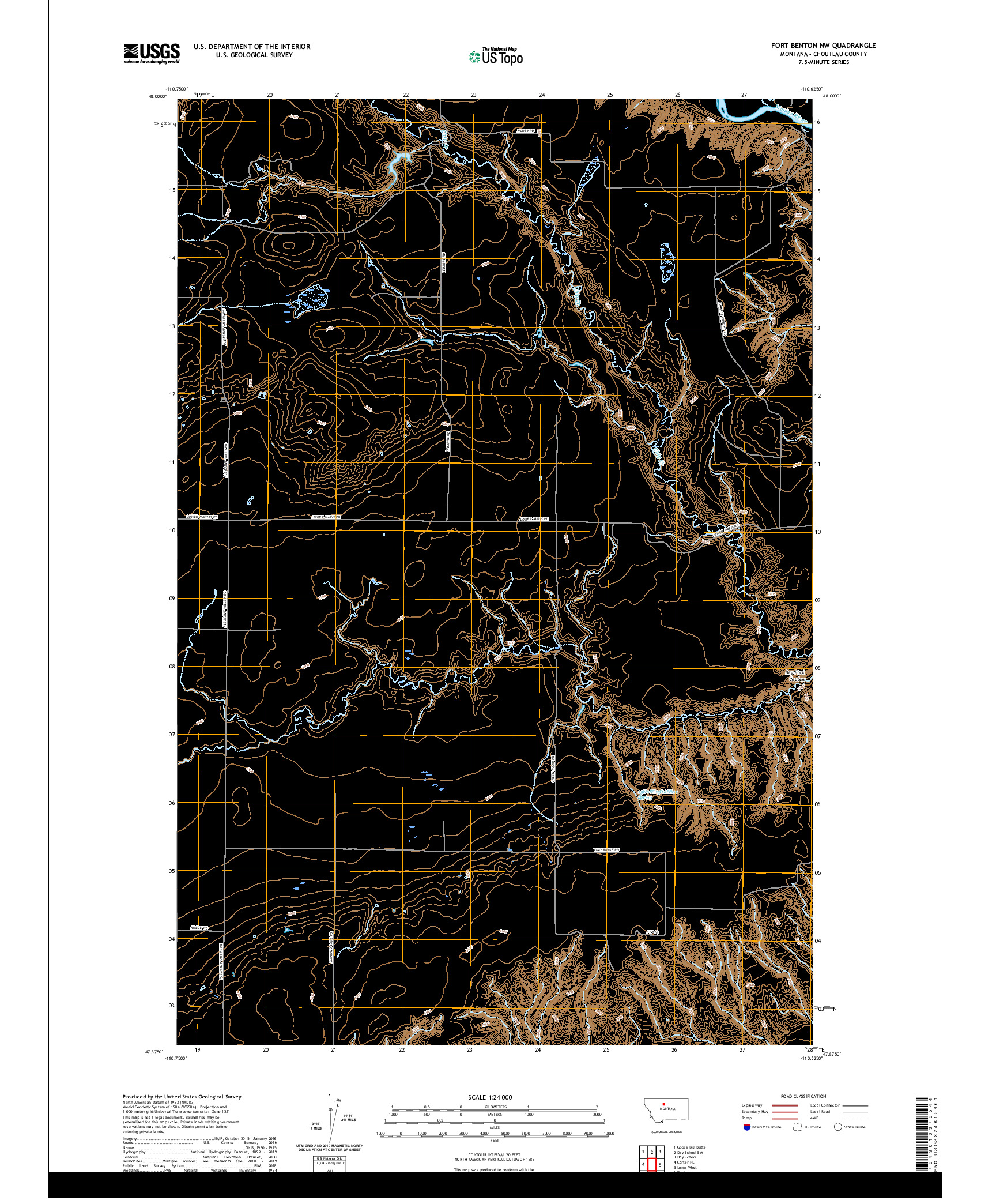 USGS US TOPO 7.5-MINUTE MAP FOR FORT BENTON NW, MT 2020