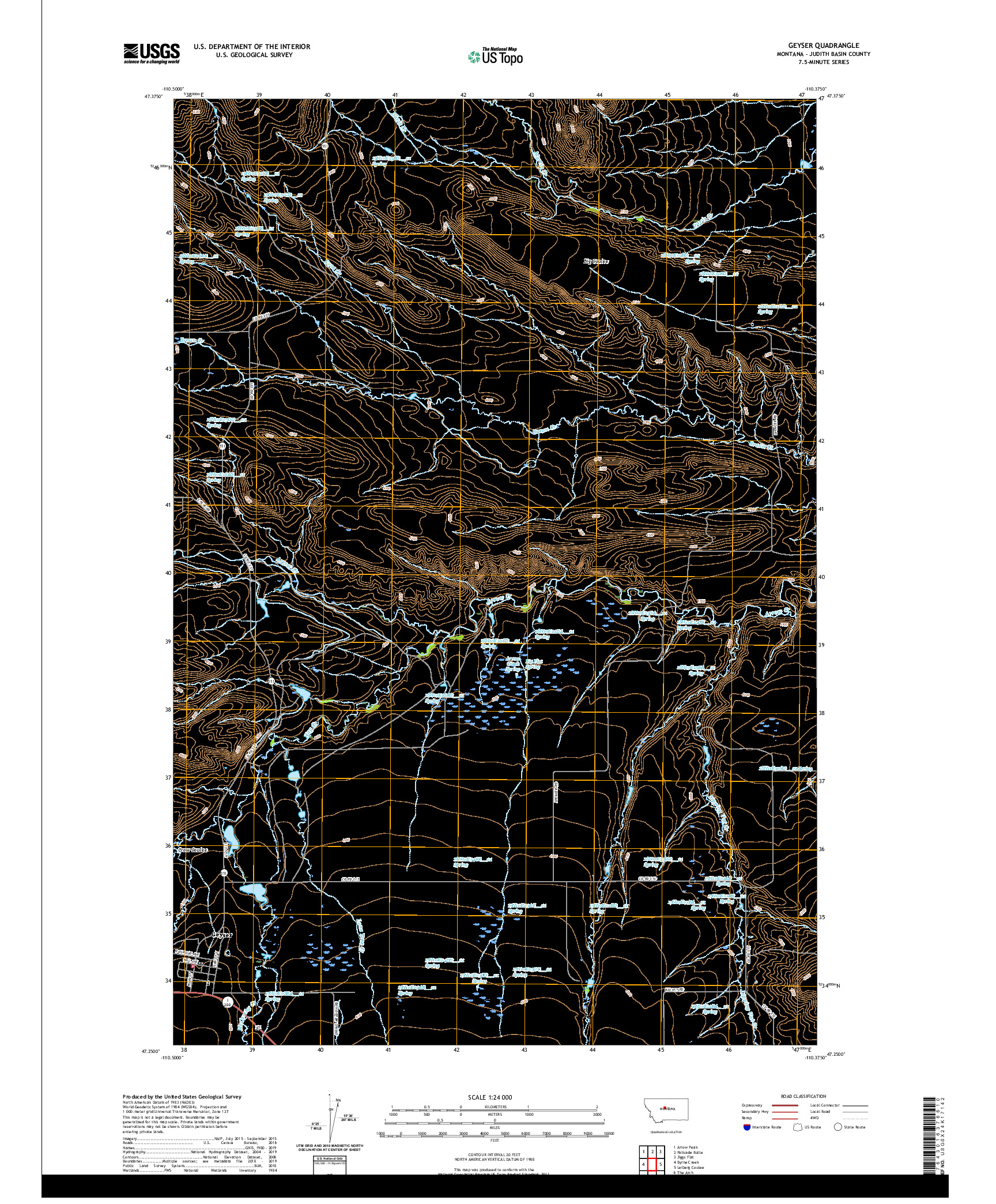 USGS US TOPO 7.5-MINUTE MAP FOR GEYSER, MT 2020