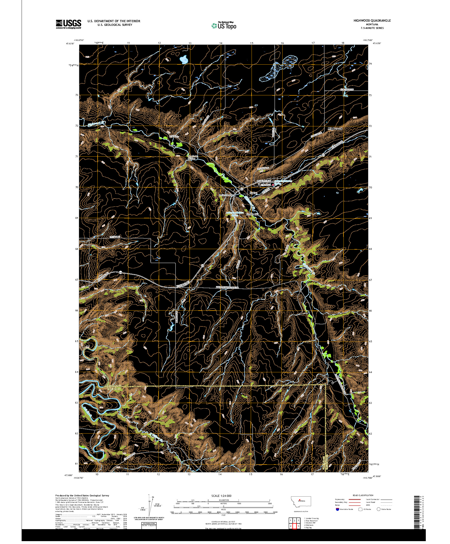 USGS US TOPO 7.5-MINUTE MAP FOR HIGHWOOD, MT 2020