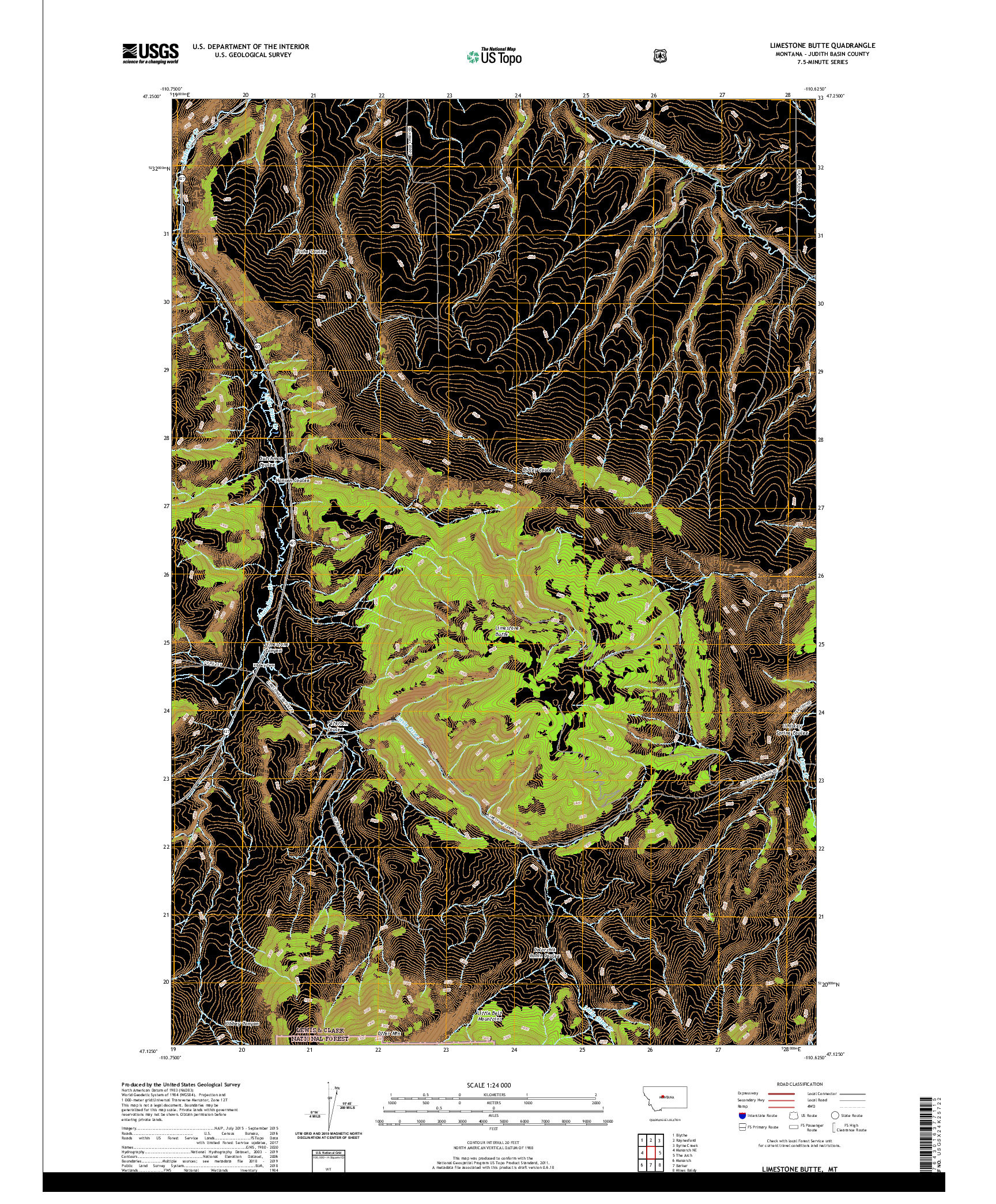 USGS US TOPO 7.5-MINUTE MAP FOR LIMESTONE BUTTE, MT 2020