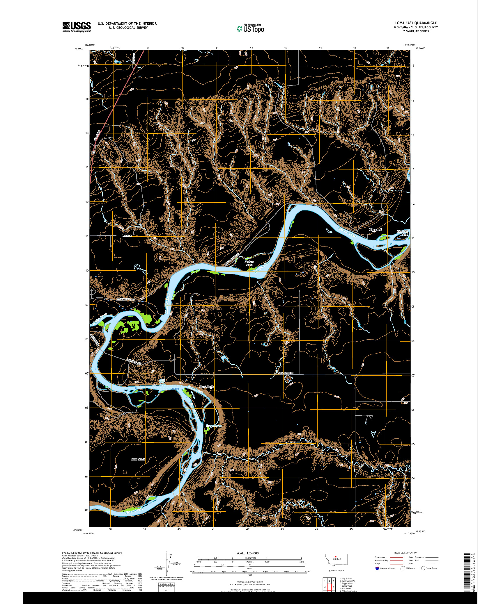 USGS US TOPO 7.5-MINUTE MAP FOR LOMA EAST, MT 2020