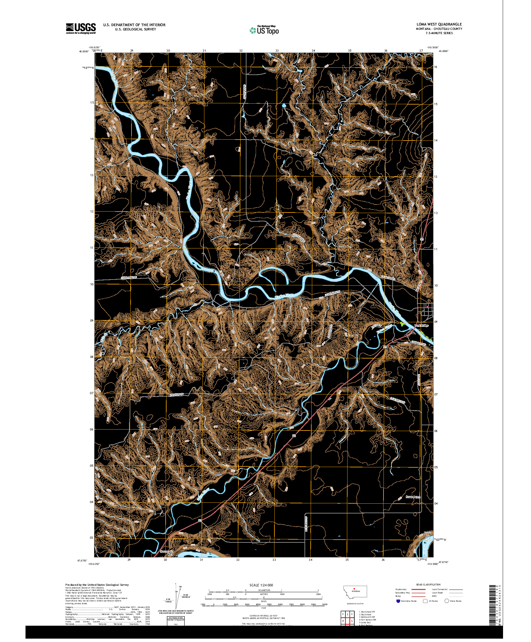 USGS US TOPO 7.5-MINUTE MAP FOR LOMA WEST, MT 2020