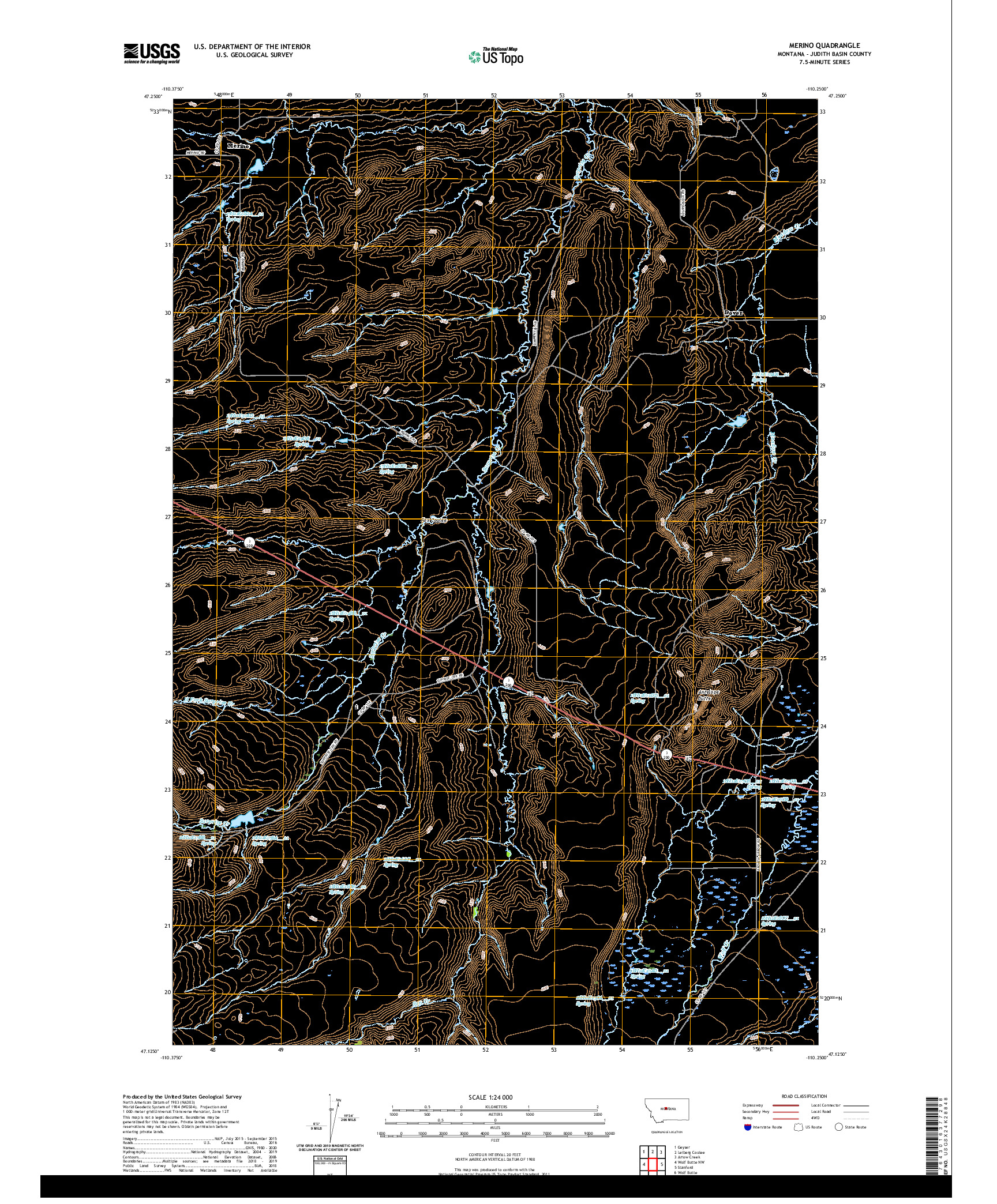 USGS US TOPO 7.5-MINUTE MAP FOR MERINO, MT 2020