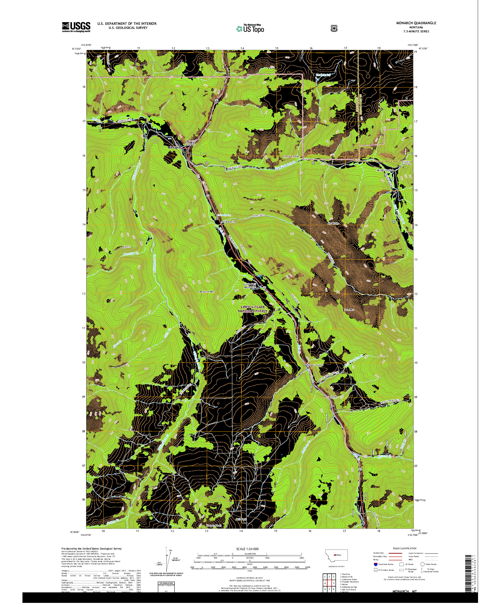 USGS US TOPO 7.5-MINUTE MAP FOR MONARCH, MT 2020