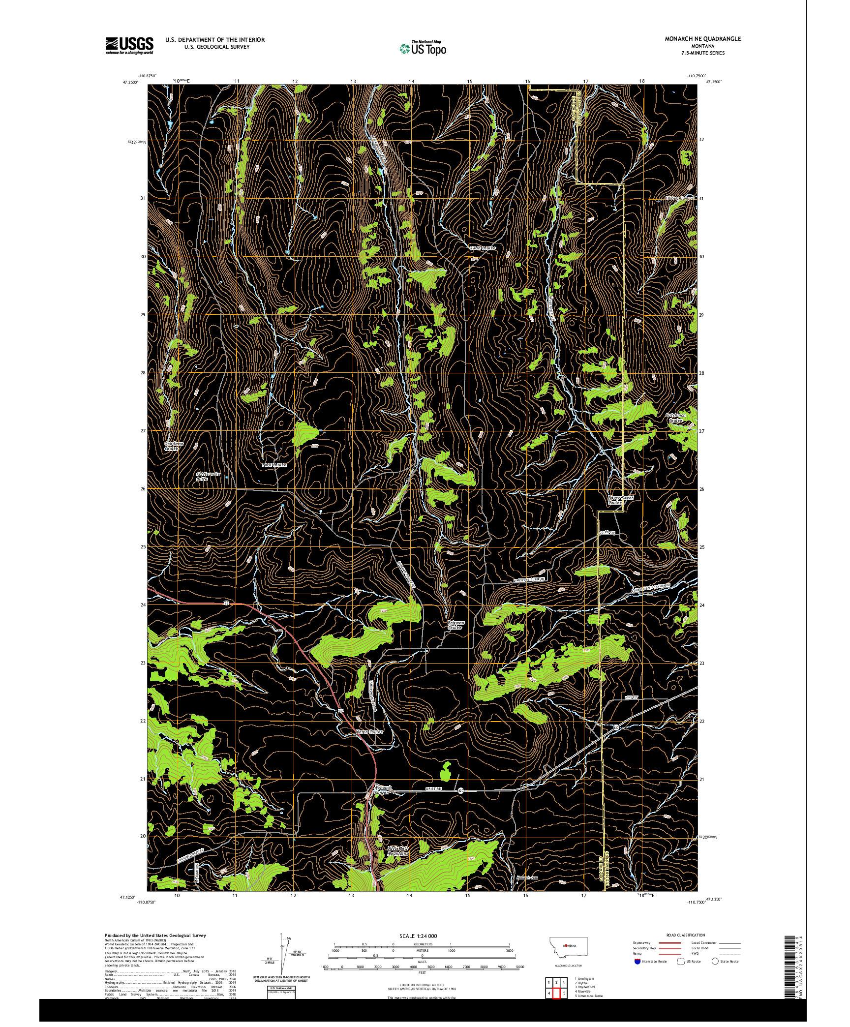 USGS US TOPO 7.5-MINUTE MAP FOR MONARCH NE, MT 2020