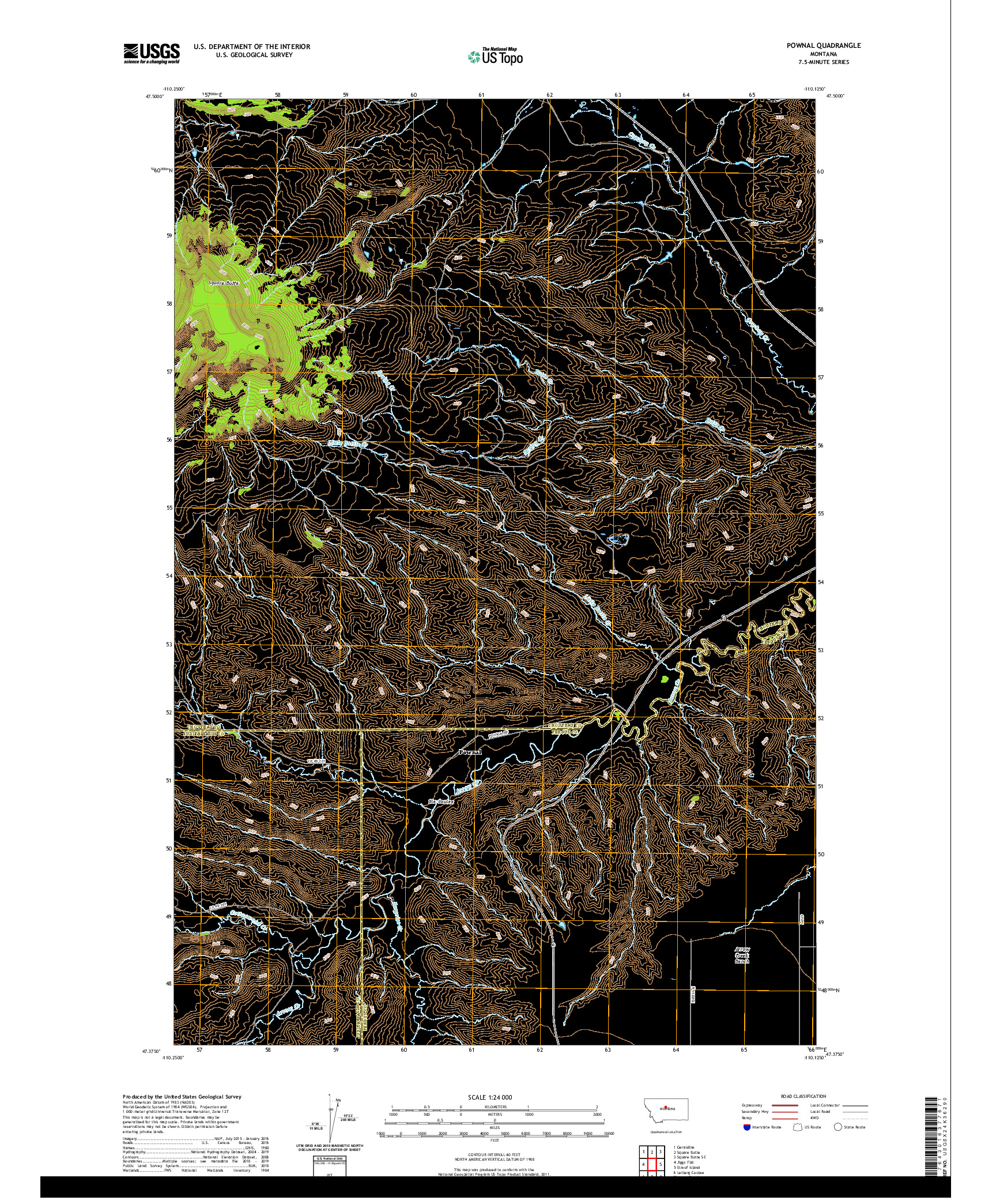 USGS US TOPO 7.5-MINUTE MAP FOR POWNAL, MT 2020