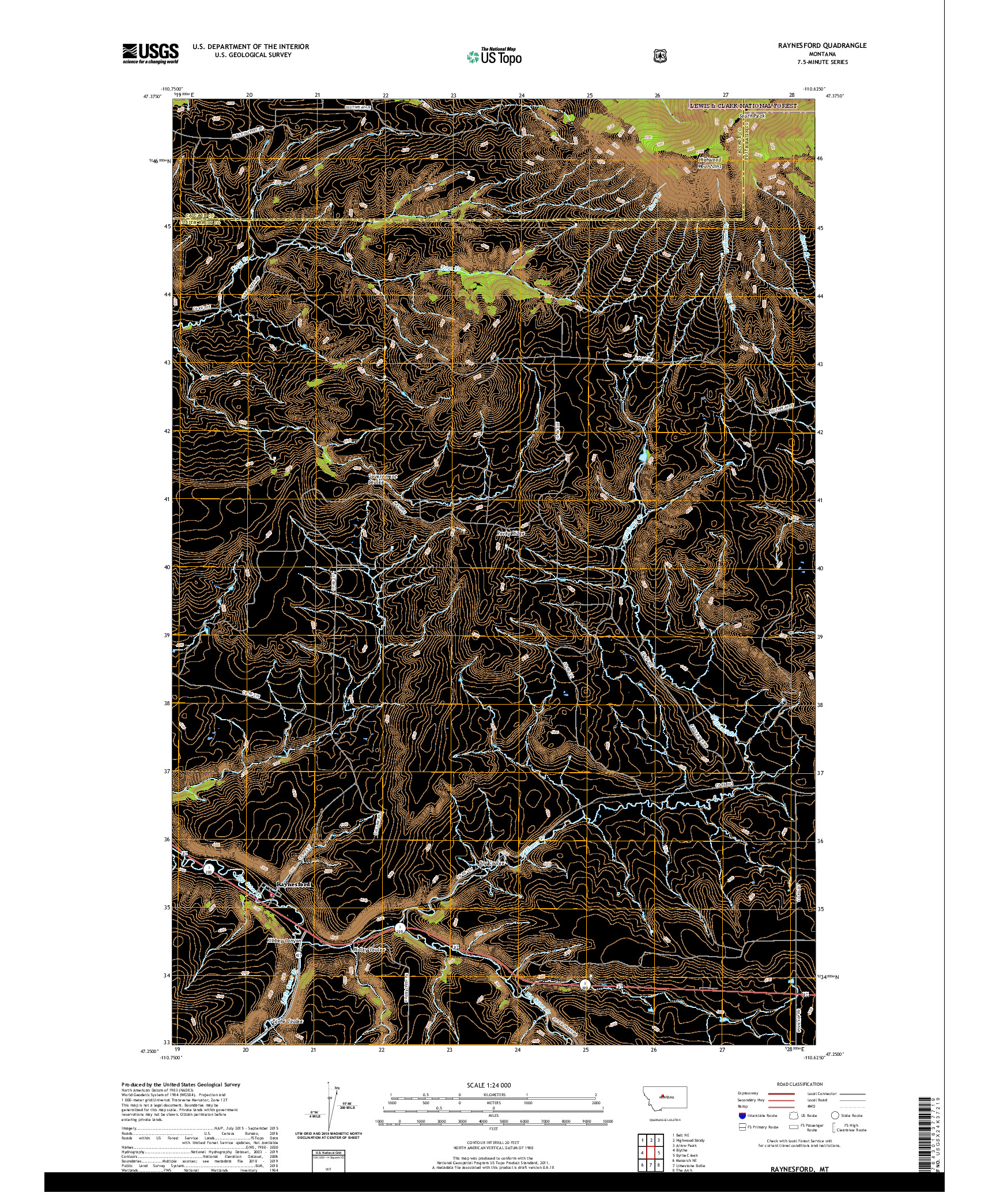 USGS US TOPO 7.5-MINUTE MAP FOR RAYNESFORD, MT 2020