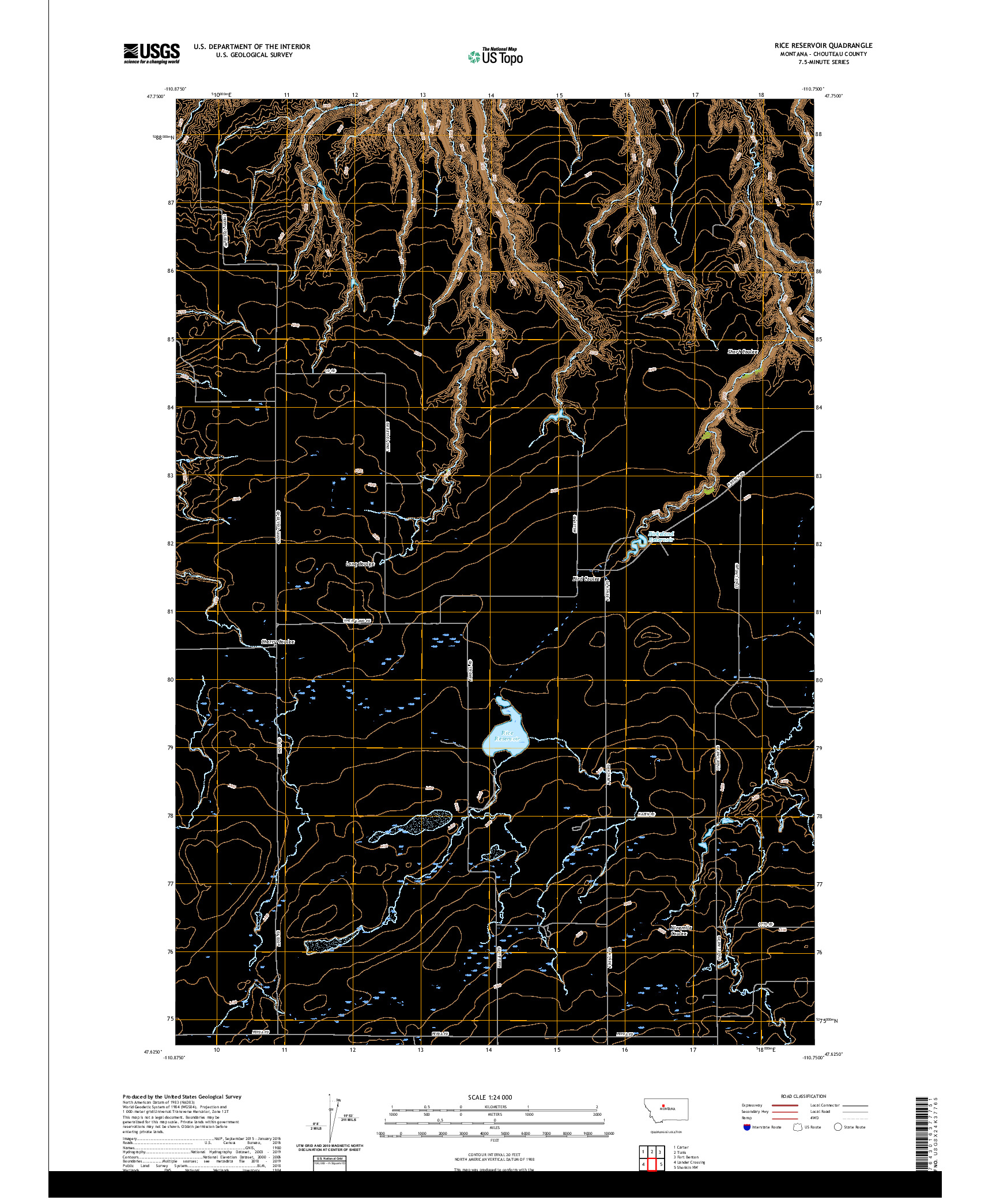 USGS US TOPO 7.5-MINUTE MAP FOR RICE RESERVOIR, MT 2020