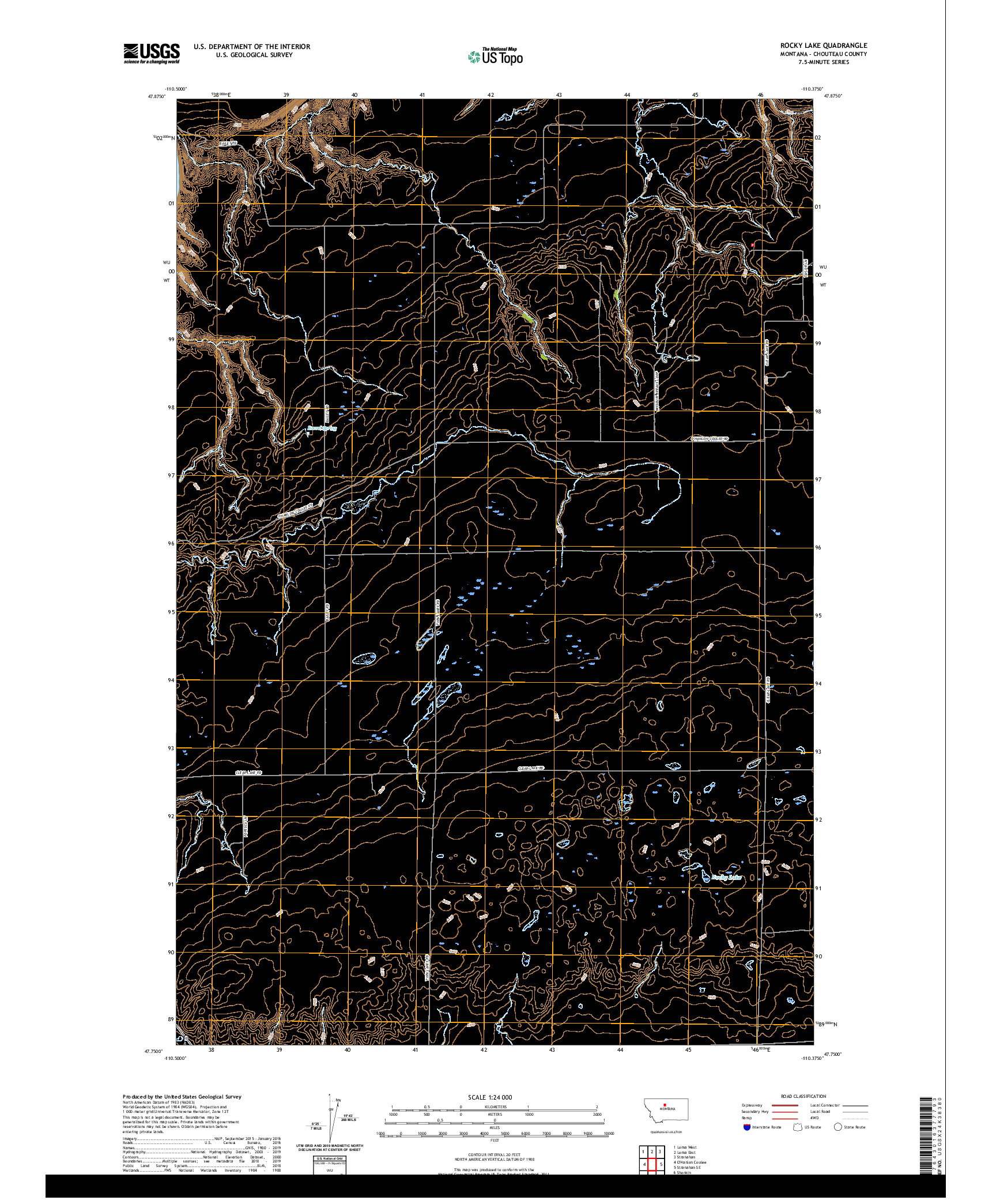 USGS US TOPO 7.5-MINUTE MAP FOR ROCKY LAKE, MT 2020