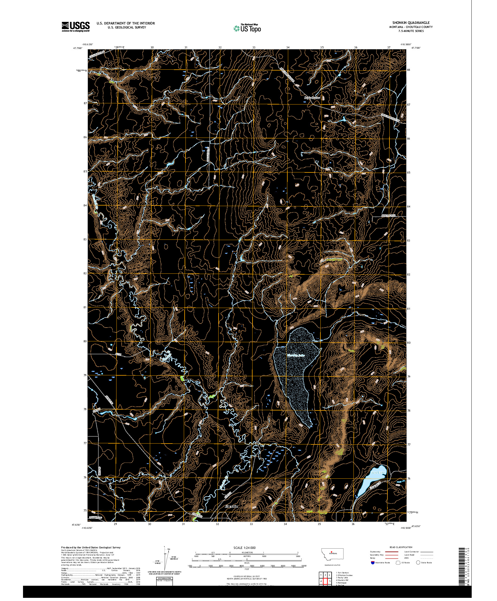 USGS US TOPO 7.5-MINUTE MAP FOR SHONKIN, MT 2020