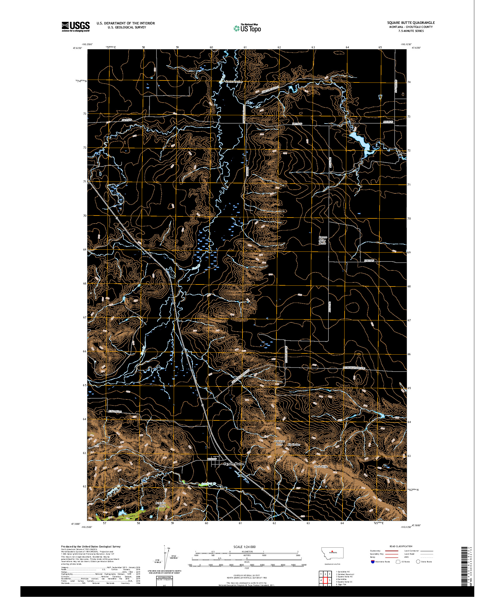 USGS US TOPO 7.5-MINUTE MAP FOR SQUARE BUTTE, MT 2020