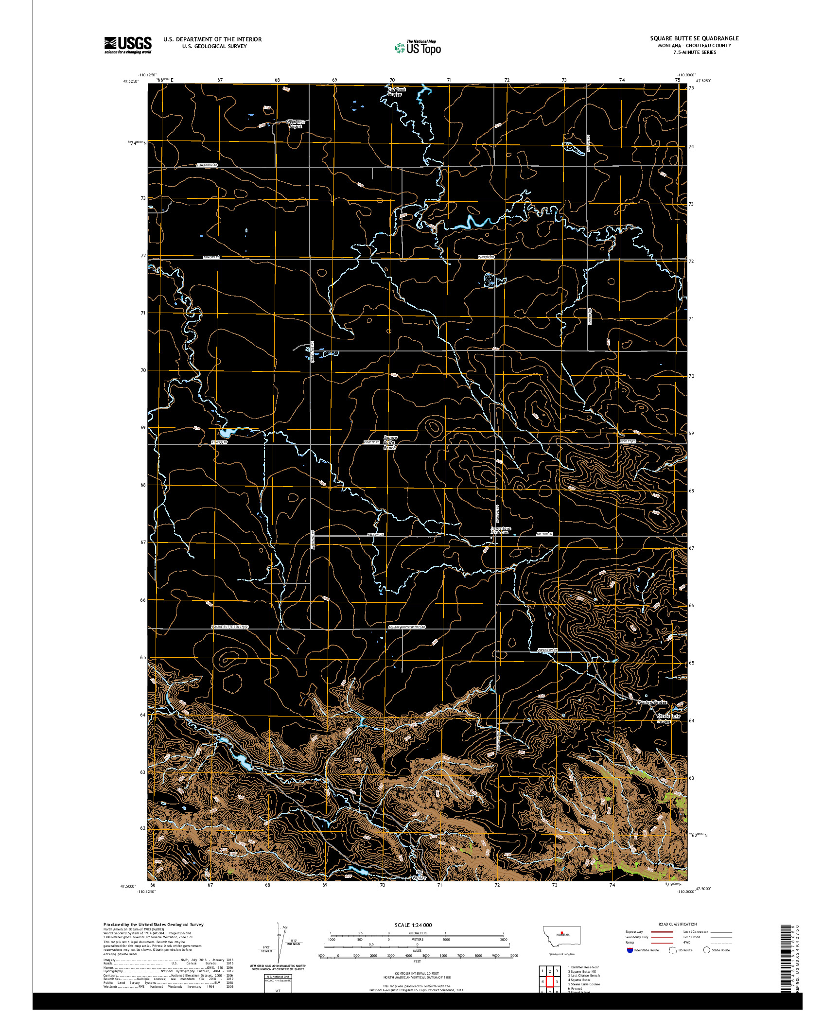 USGS US TOPO 7.5-MINUTE MAP FOR SQUARE BUTTE SE, MT 2020