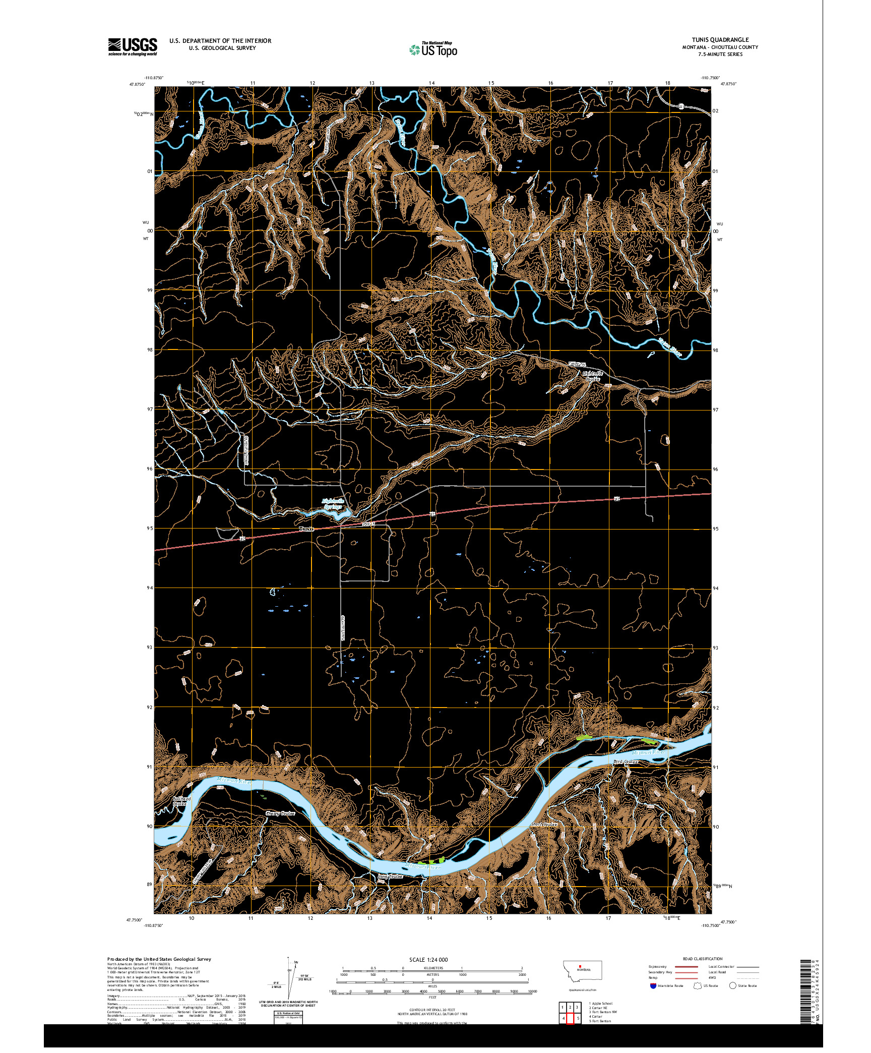 USGS US TOPO 7.5-MINUTE MAP FOR TUNIS, MT 2020
