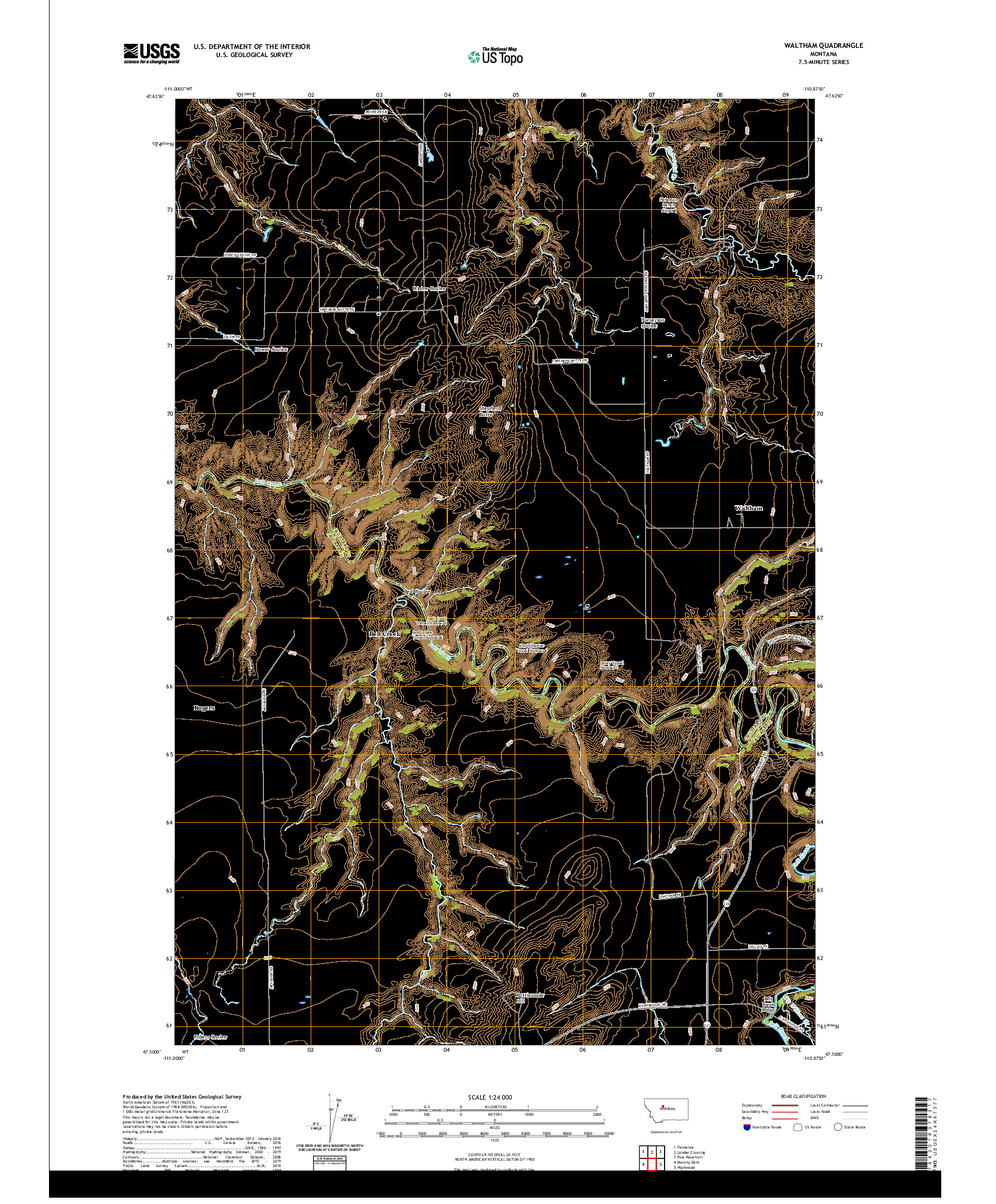 USGS US TOPO 7.5-MINUTE MAP FOR WALTHAM, MT 2020