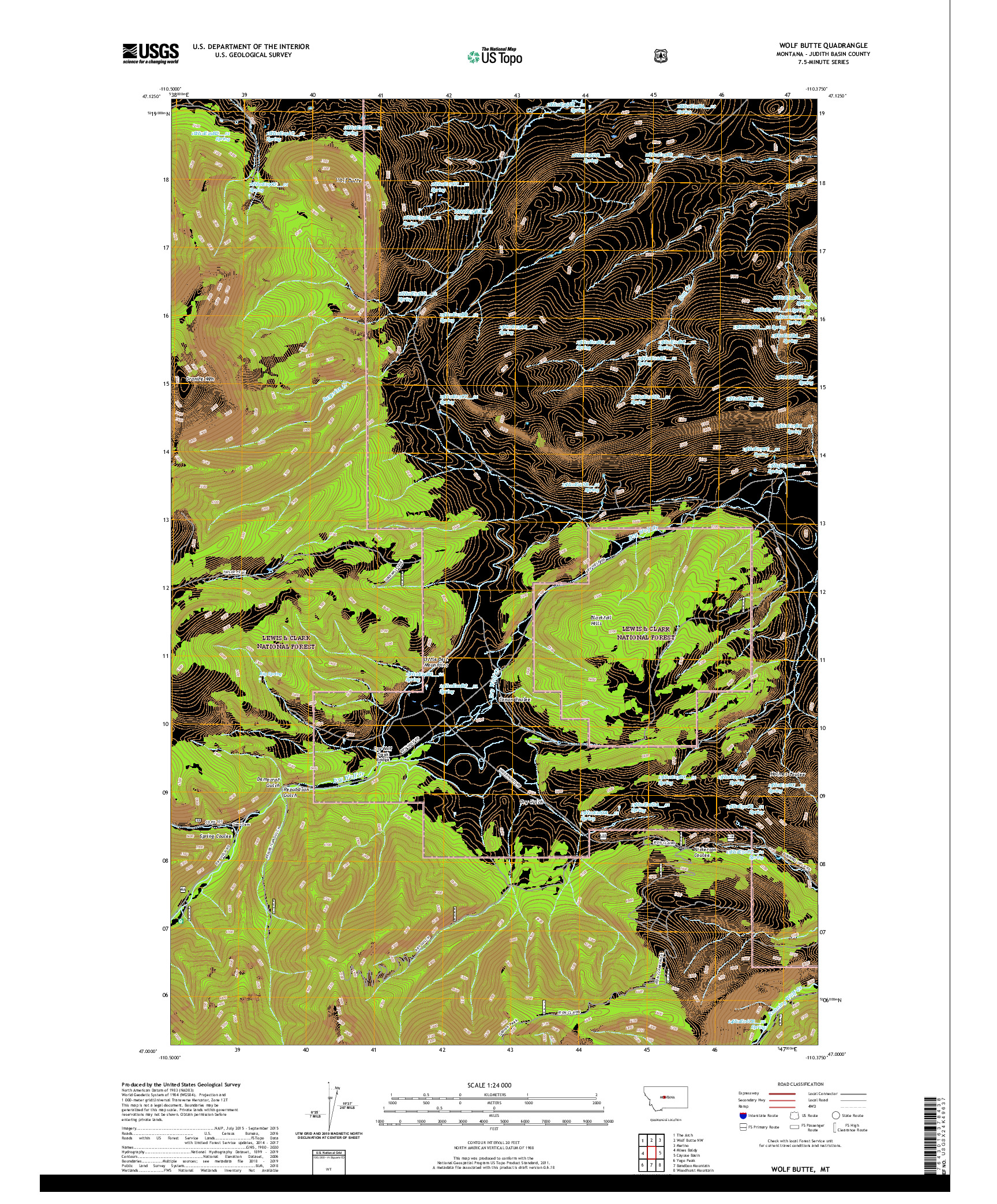 USGS US TOPO 7.5-MINUTE MAP FOR WOLF BUTTE, MT 2020