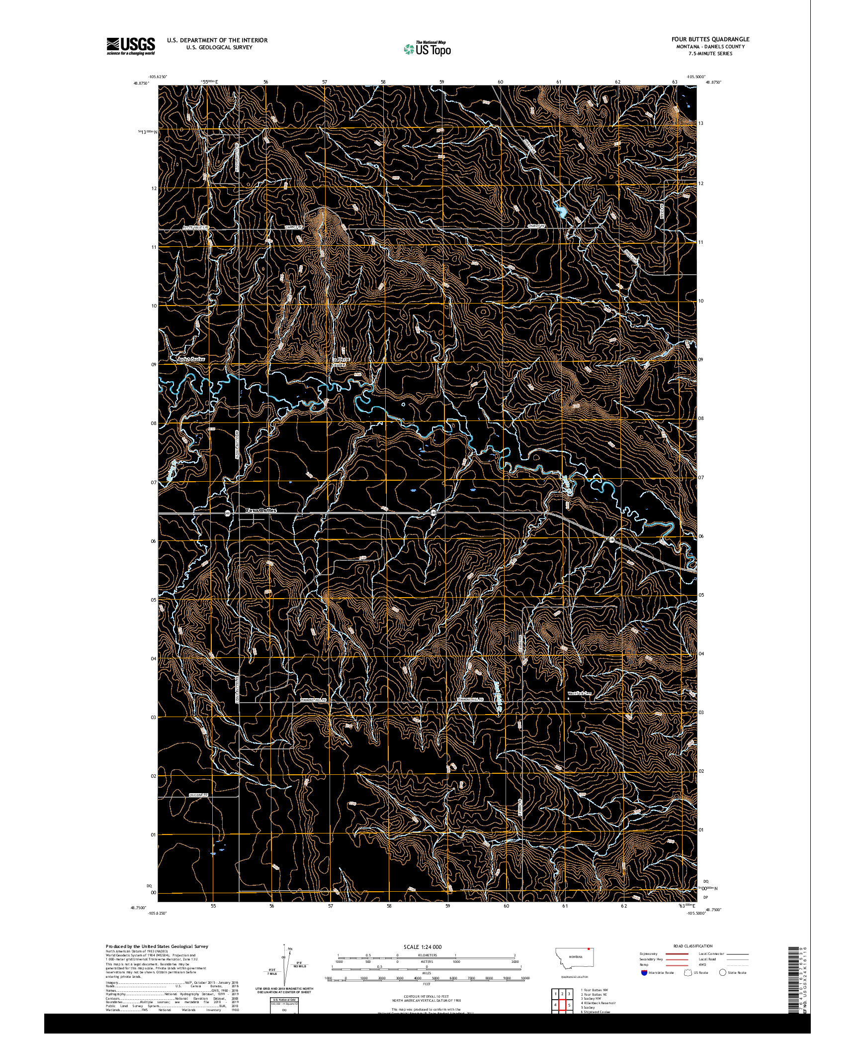 USGS US TOPO 7.5-MINUTE MAP FOR FOUR BUTTES, MT 2020