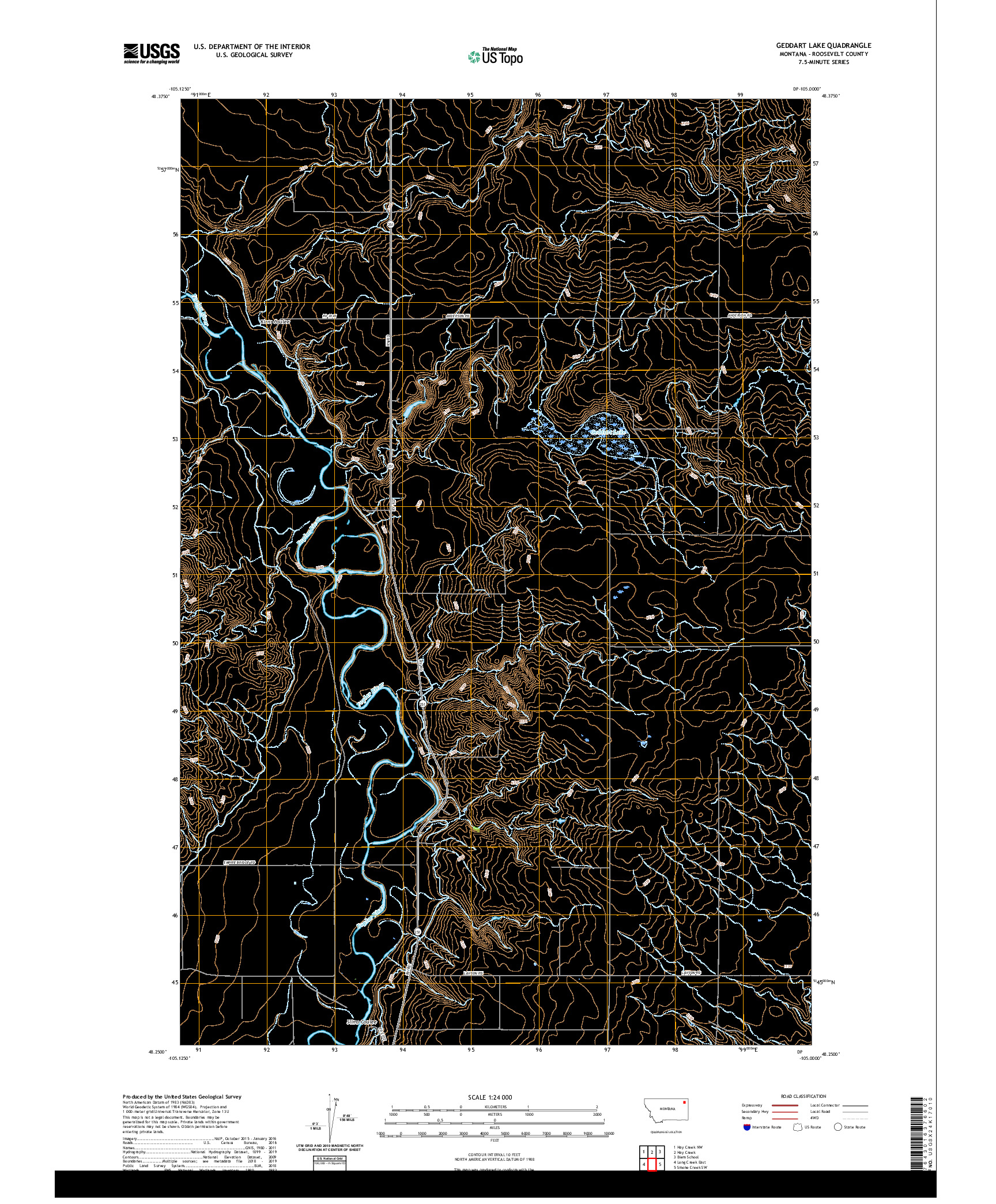 USGS US TOPO 7.5-MINUTE MAP FOR GEDDART LAKE, MT 2020
