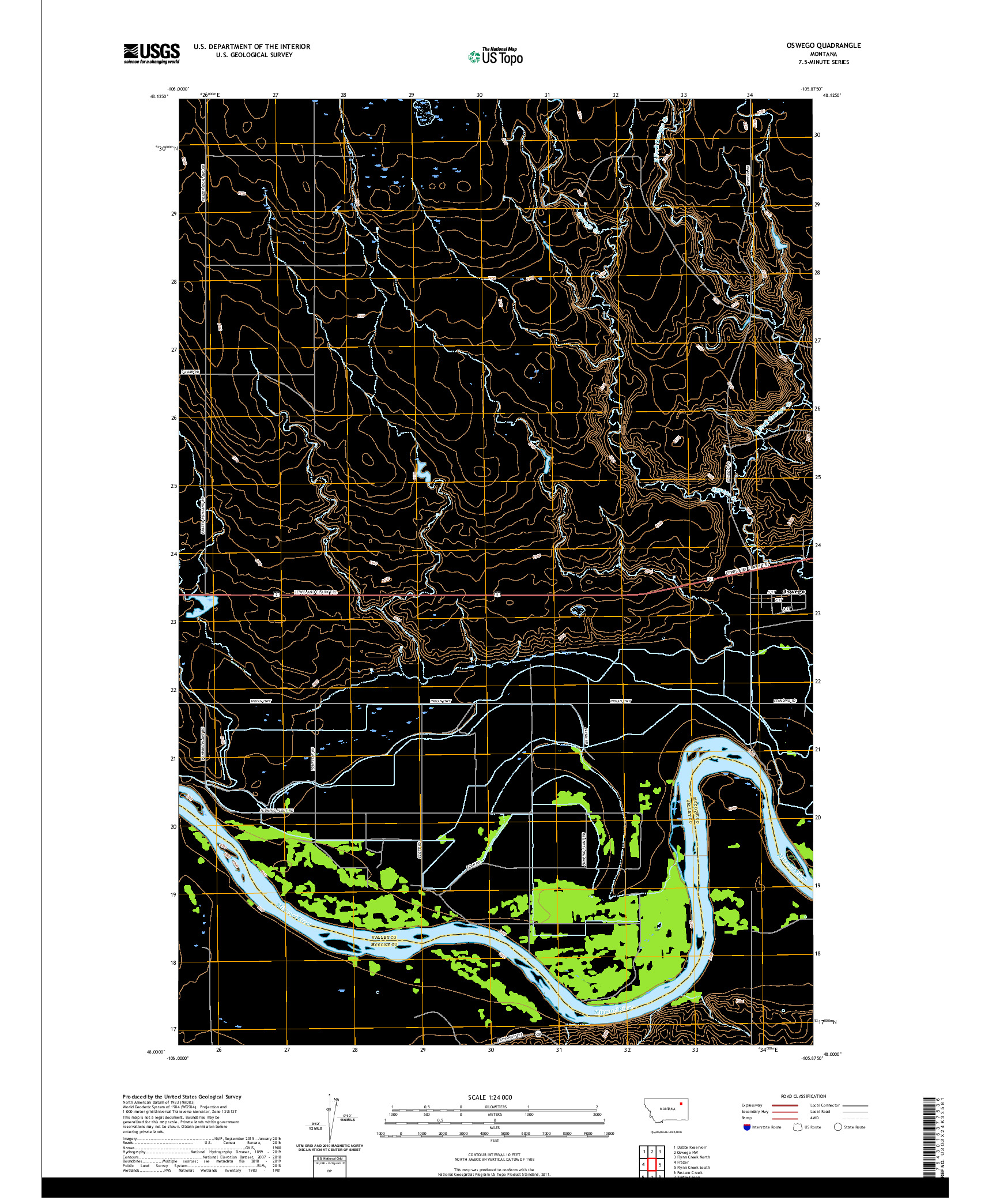 USGS US TOPO 7.5-MINUTE MAP FOR OSWEGO, MT 2020