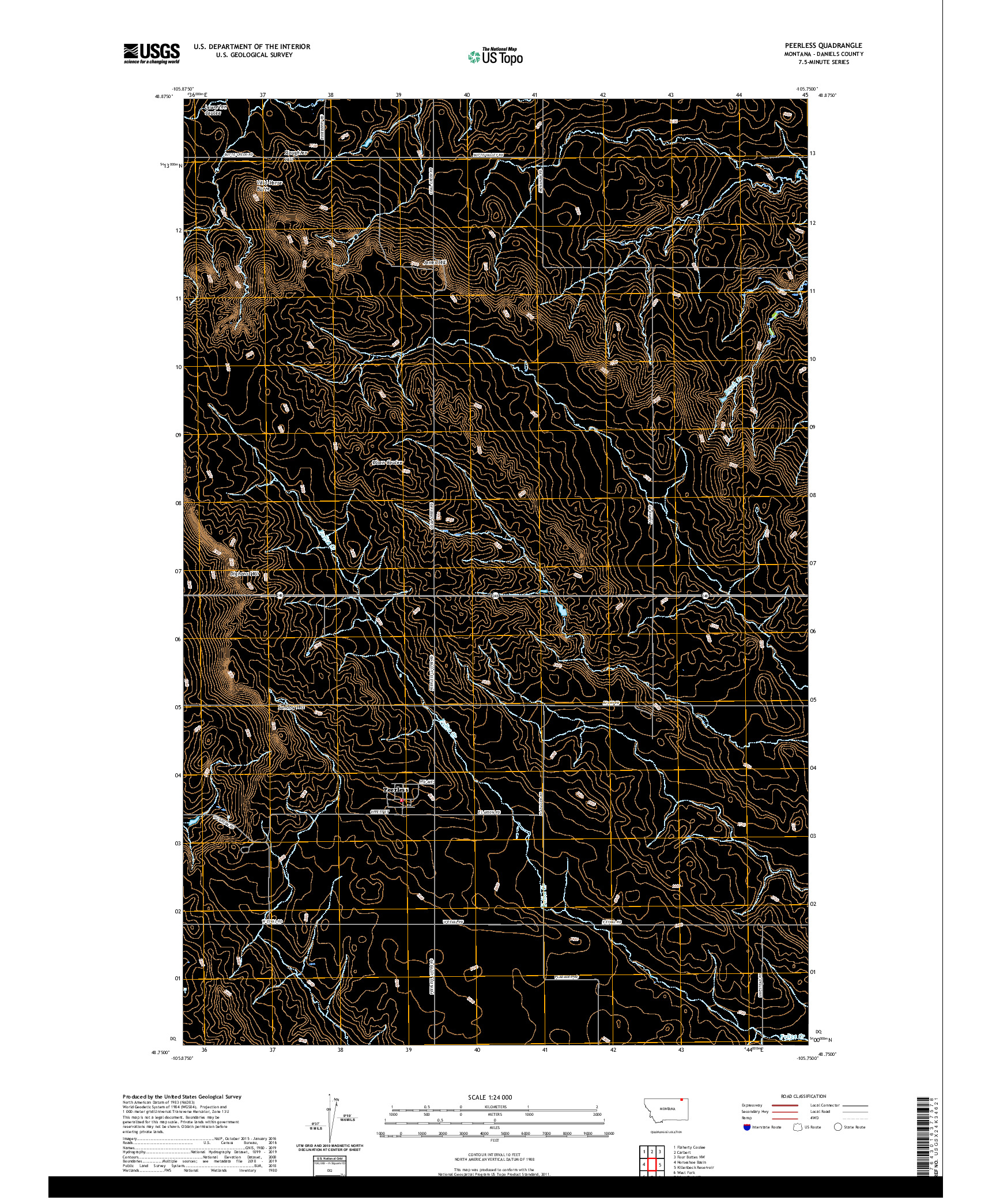 USGS US TOPO 7.5-MINUTE MAP FOR PEERLESS, MT 2020