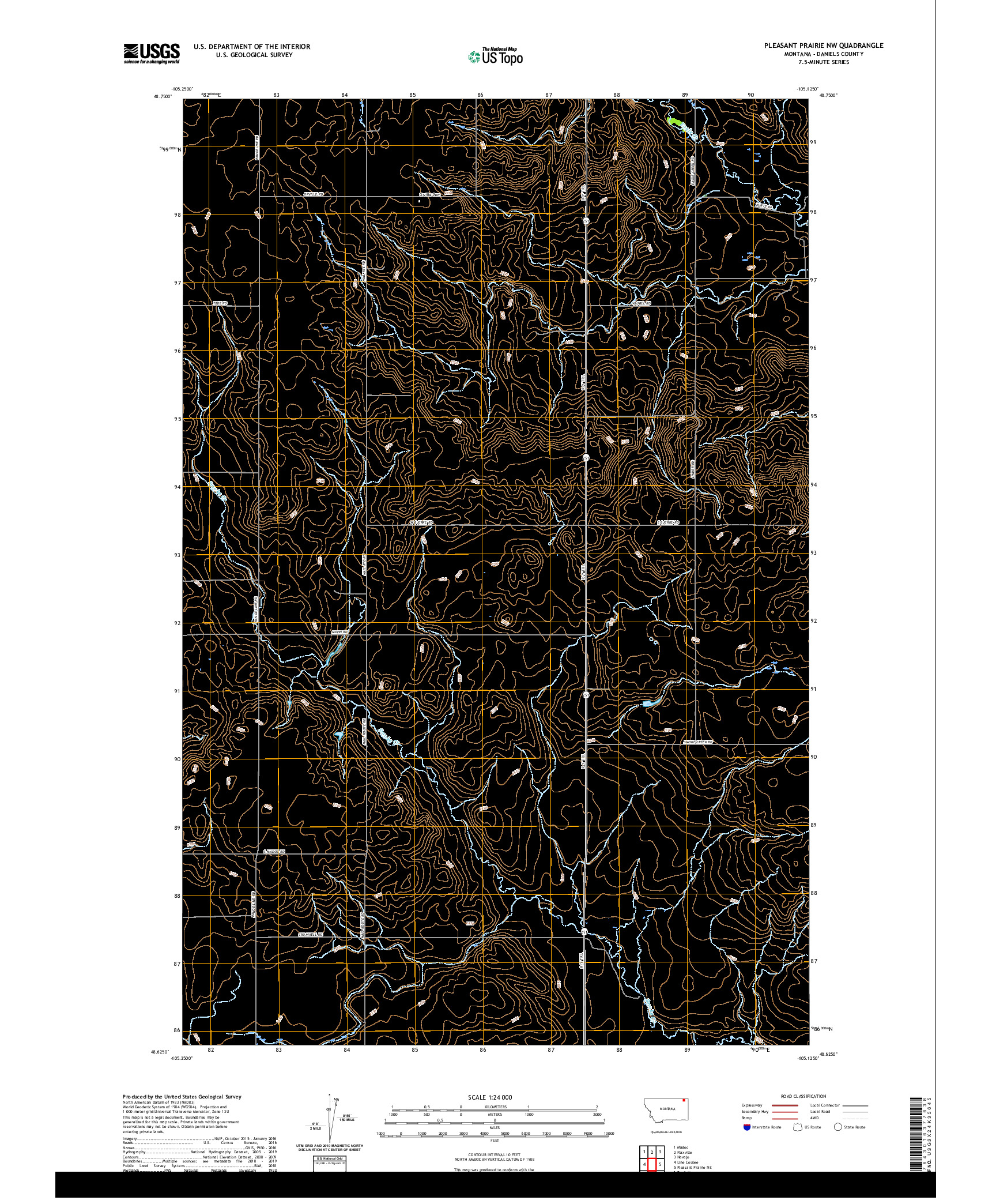 USGS US TOPO 7.5-MINUTE MAP FOR PLEASANT PRAIRIE NW, MT 2020