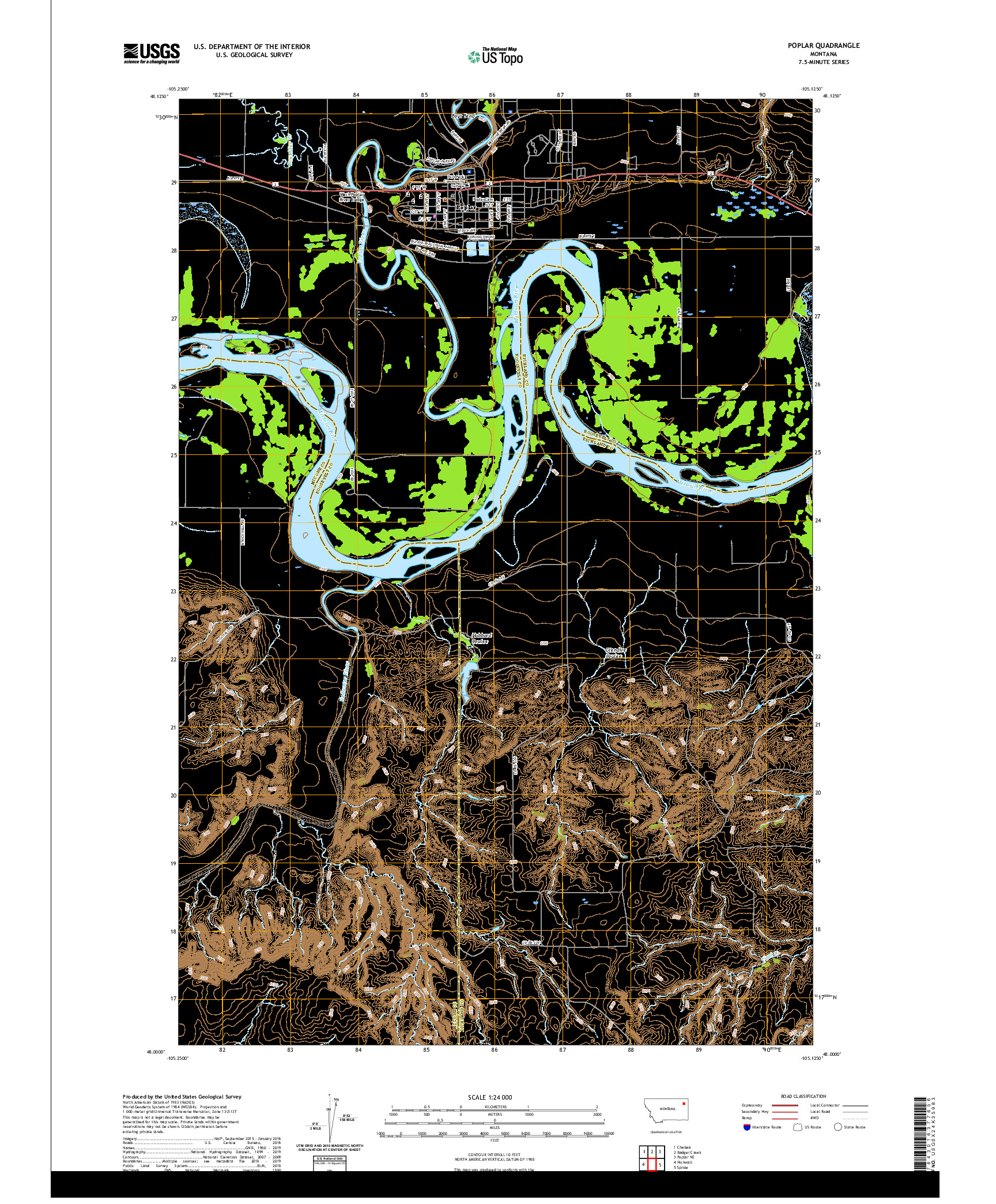 USGS US TOPO 7.5-MINUTE MAP FOR POPLAR, MT 2020