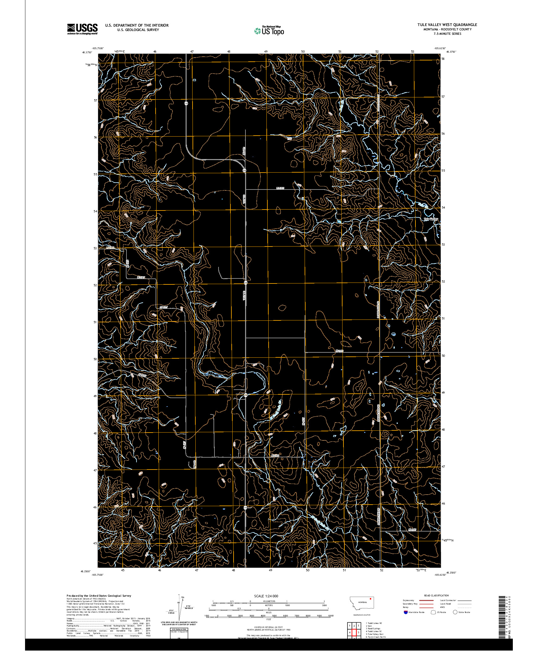 USGS US TOPO 7.5-MINUTE MAP FOR TULE VALLEY WEST, MT 2020