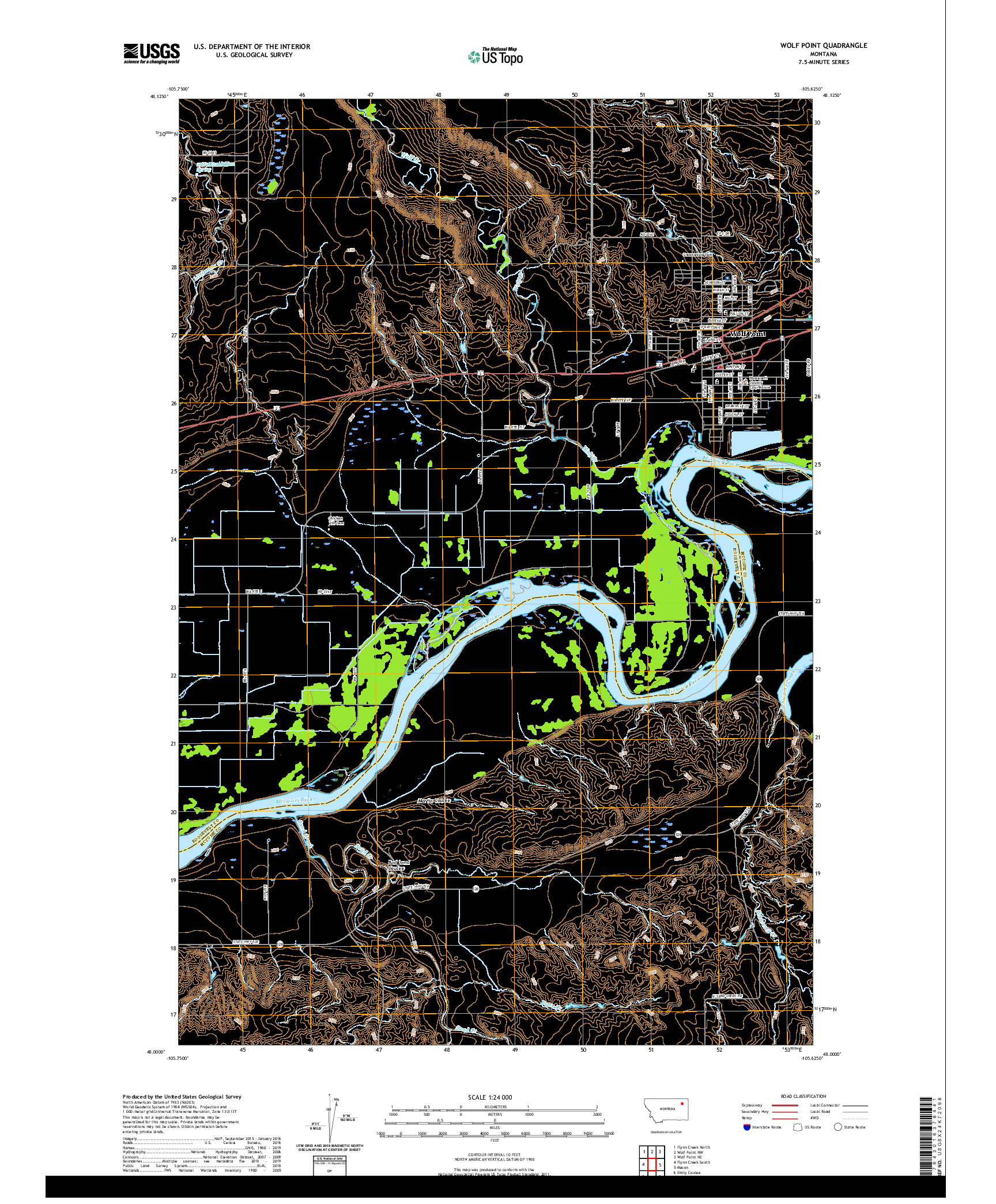 USGS US TOPO 7.5-MINUTE MAP FOR WOLF POINT, MT 2020
